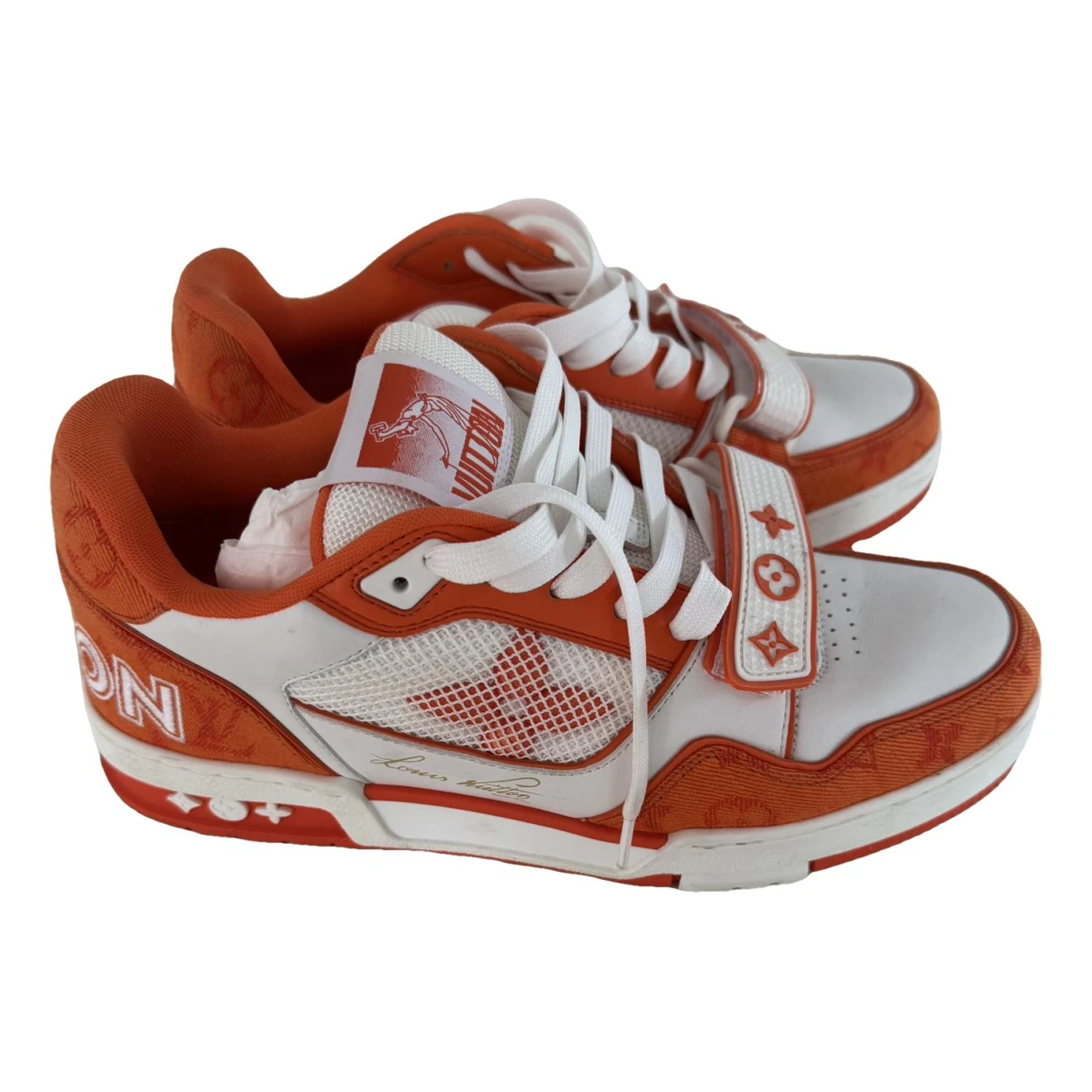 Pre-owned Louis Vuitton Leather High Trainers In Orange