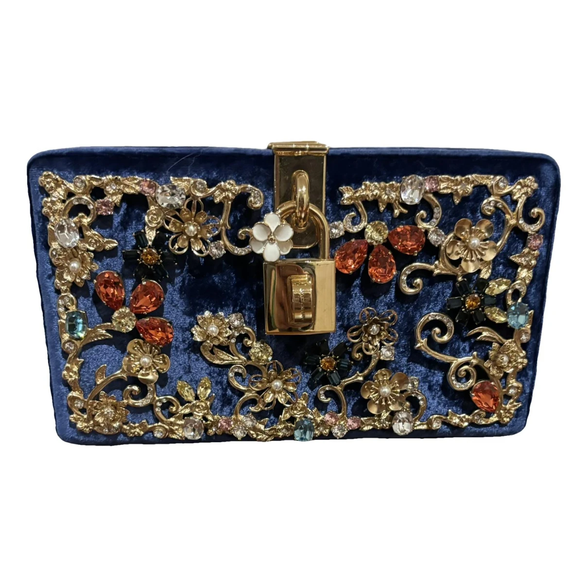 Pre-owned Dolce & Gabbana Dolce Box Velvet Handbag In Blue