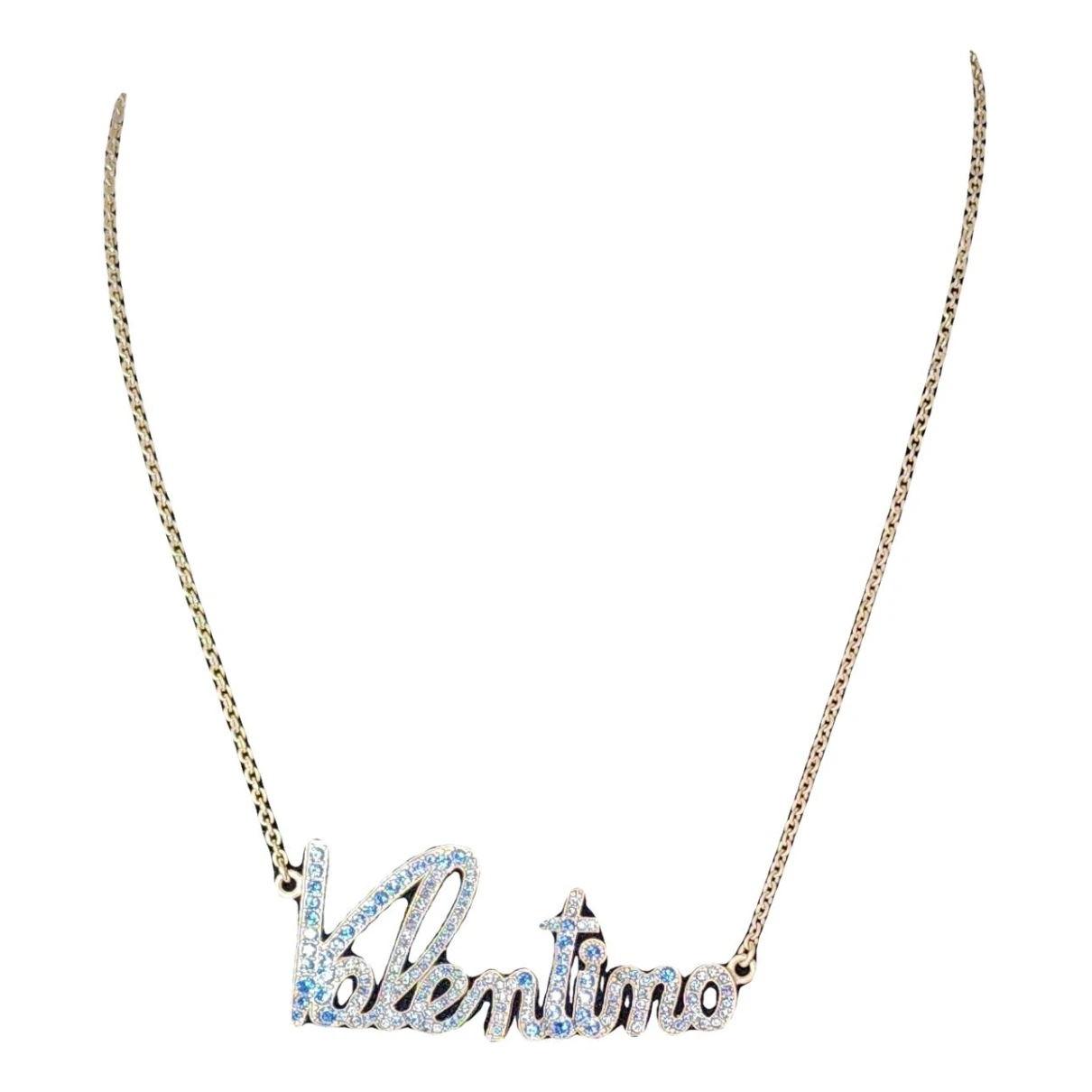 Pre-owned Valentino Garavani Crystal Necklace In Blue