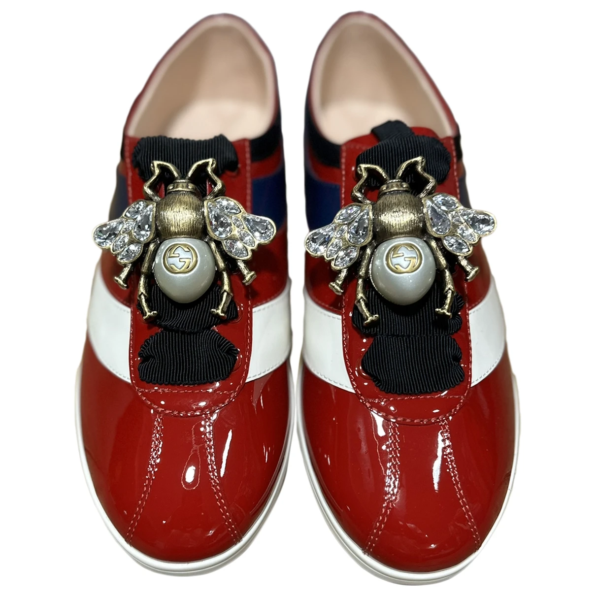 Pre-owned Gucci Falacer Patent Leather Trainers In Red