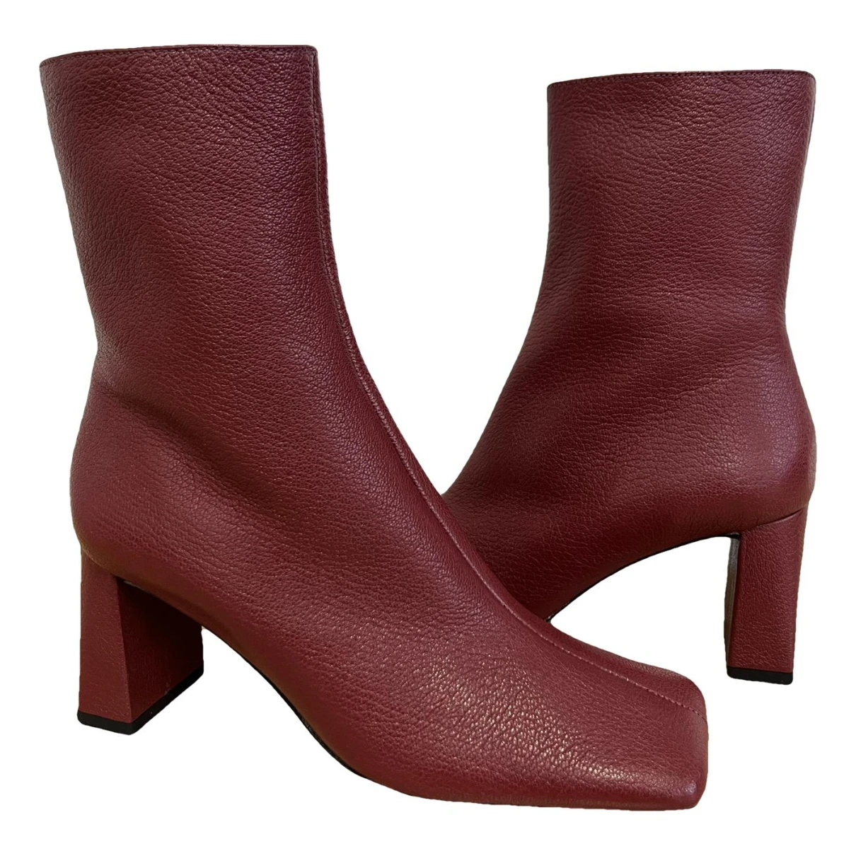 Pre-owned By Far Leather Ankle Boots In Burgundy