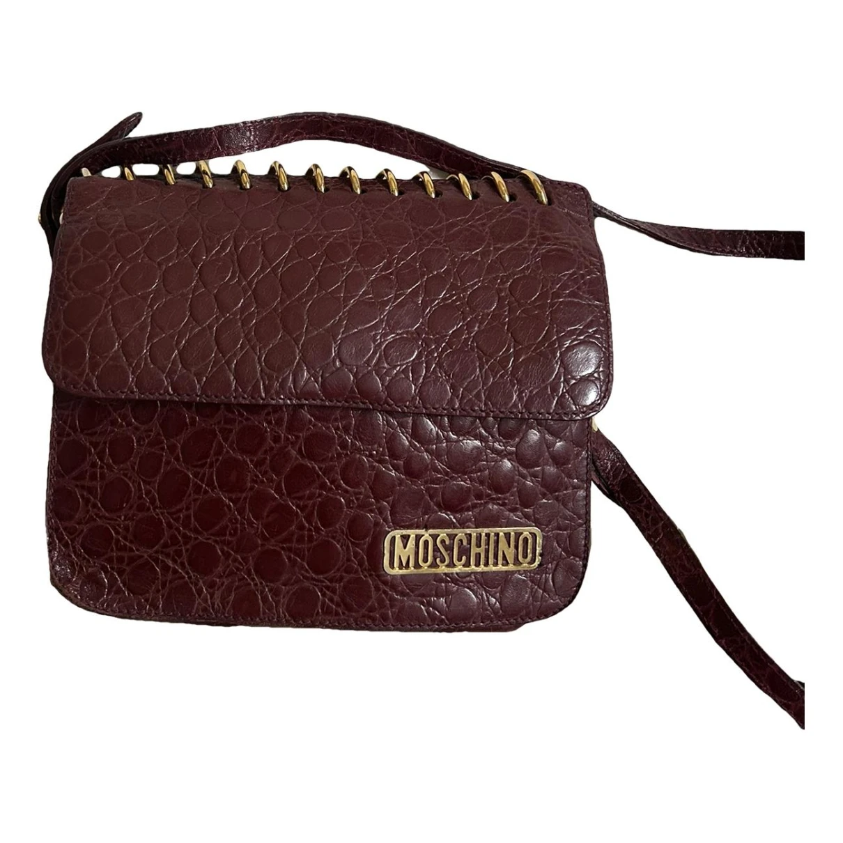 Pre-owned Moschino Leather Crossbody Bag In Burgundy