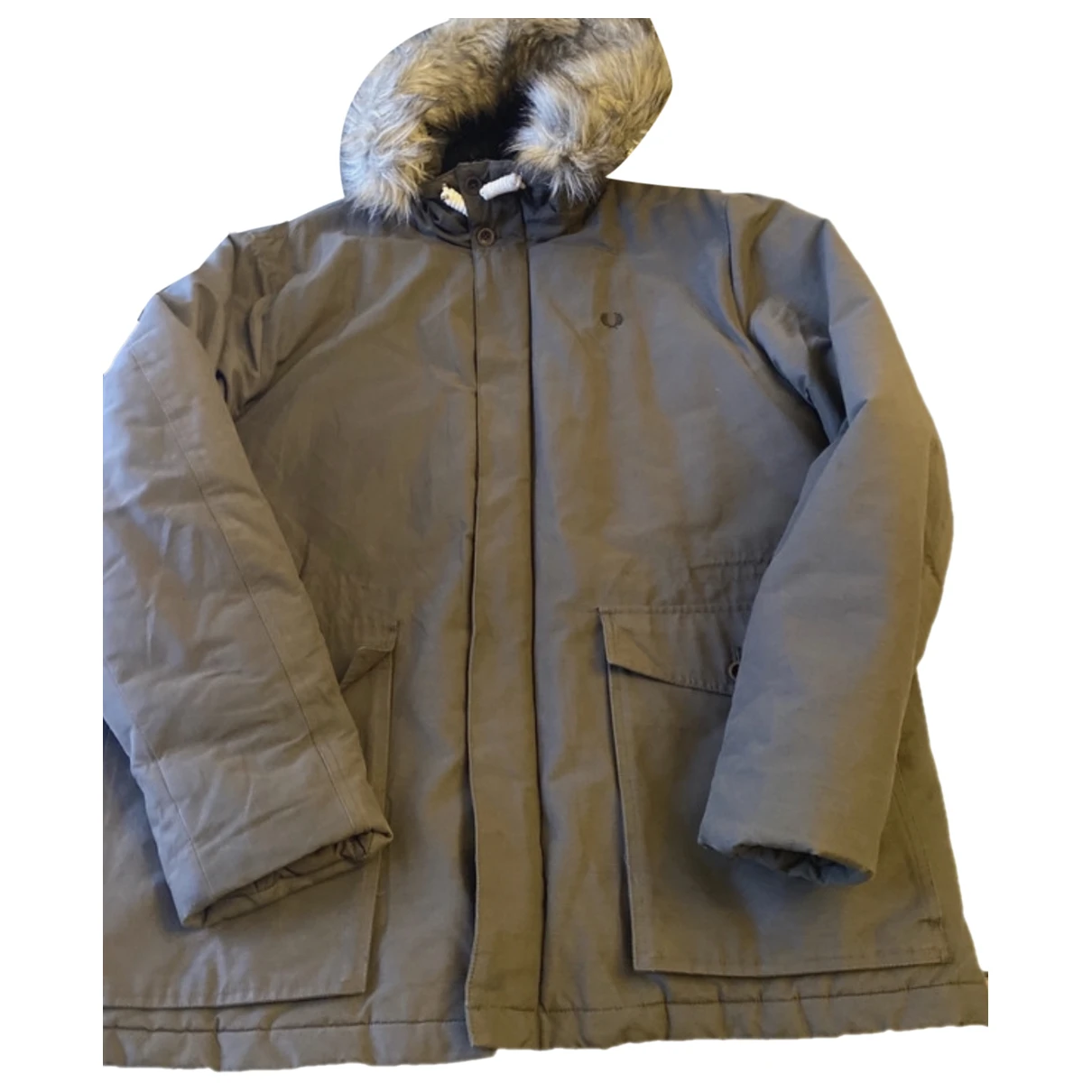 Pre-owned Fred Perry Faux Fur Parka In Khaki