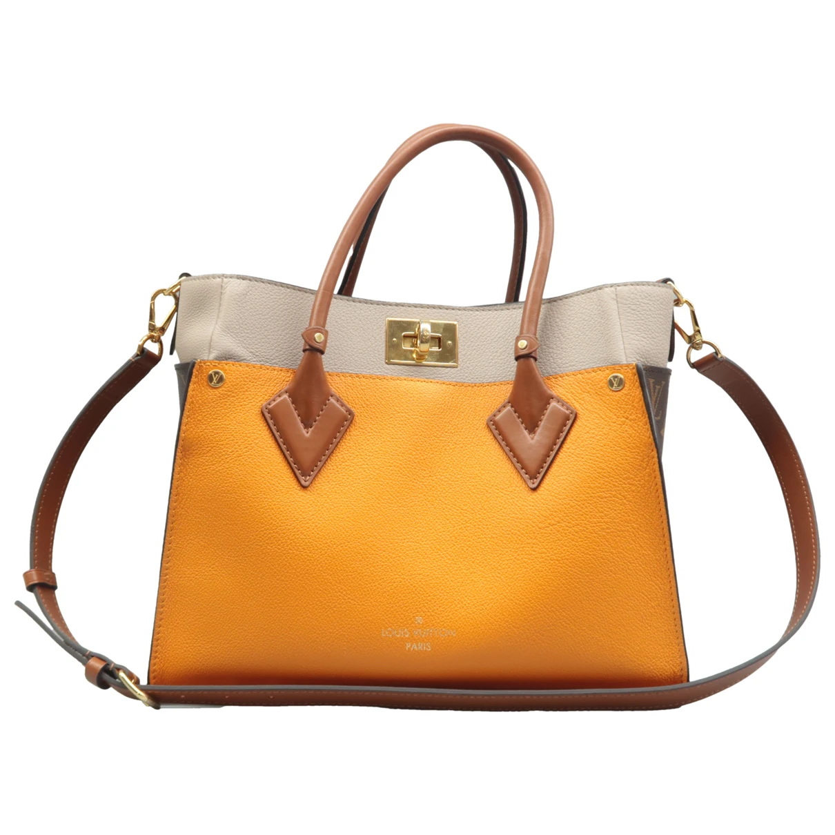 Pre-owned Louis Vuitton On My Side Leather Satchel In Yellow