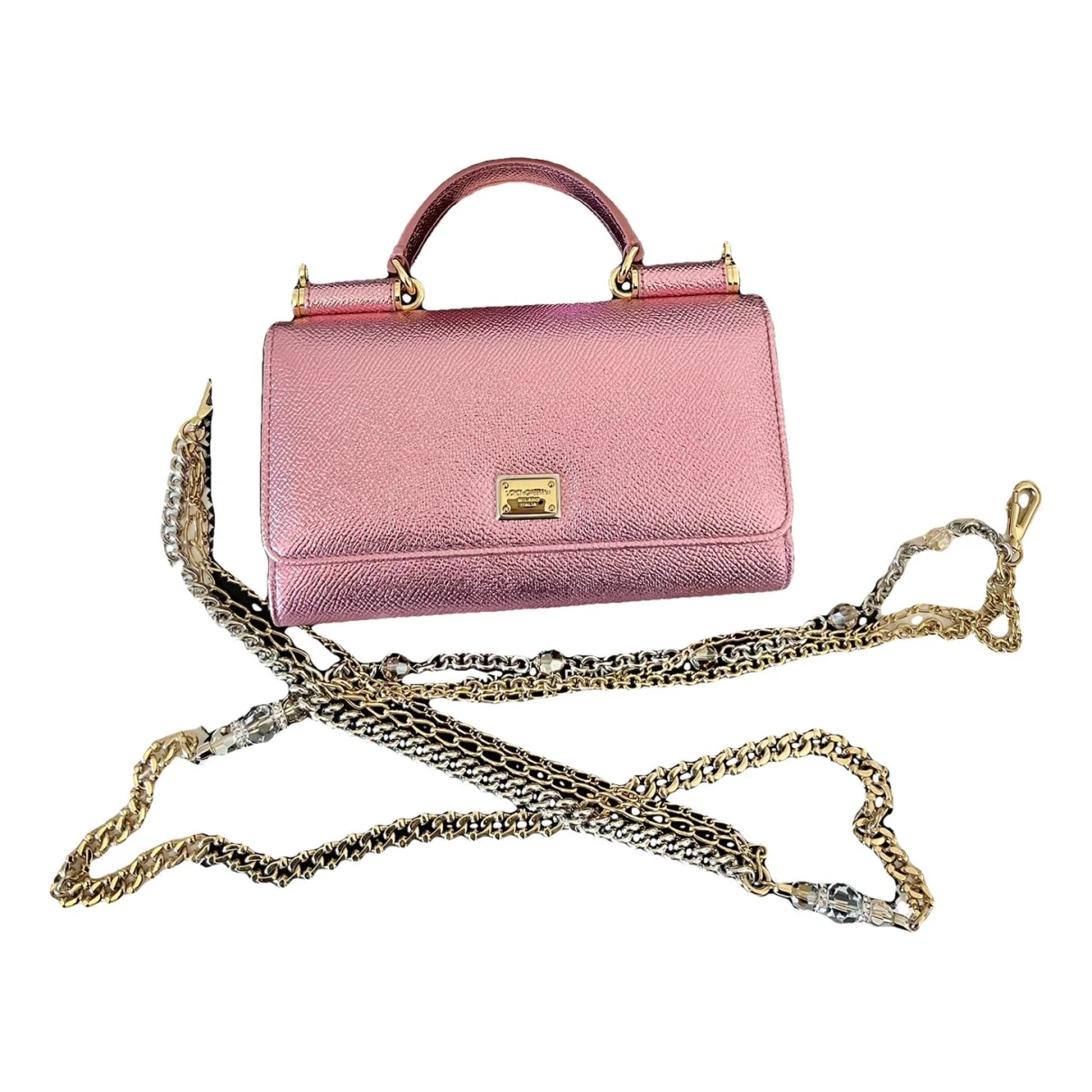 Pre-owned Dolce & Gabbana Sicily Leather Clutch Bag In Pink