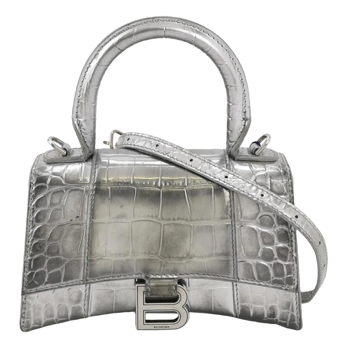 Pre-owned Balenciaga Hourglass Leather Crossbody Bag In Silver