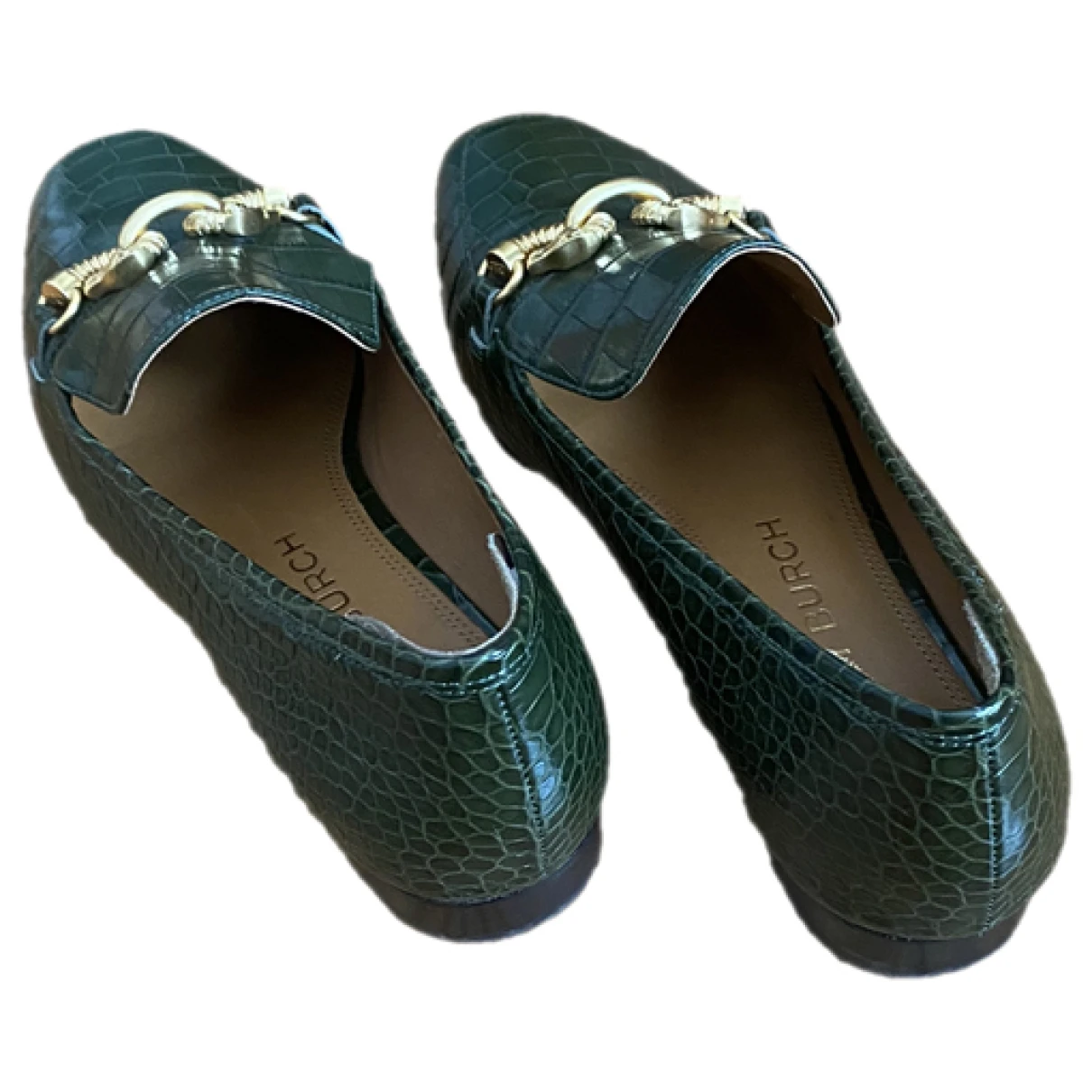 Pre-owned Tory Burch Leather Flats In Green