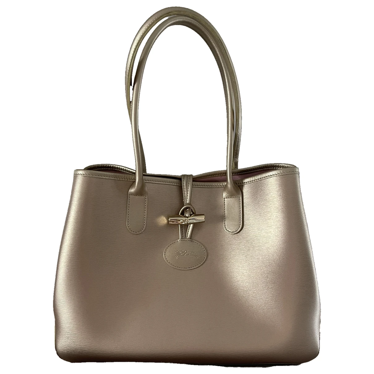 Pre-owned Longchamp Roseau Leather Handbag In Gold