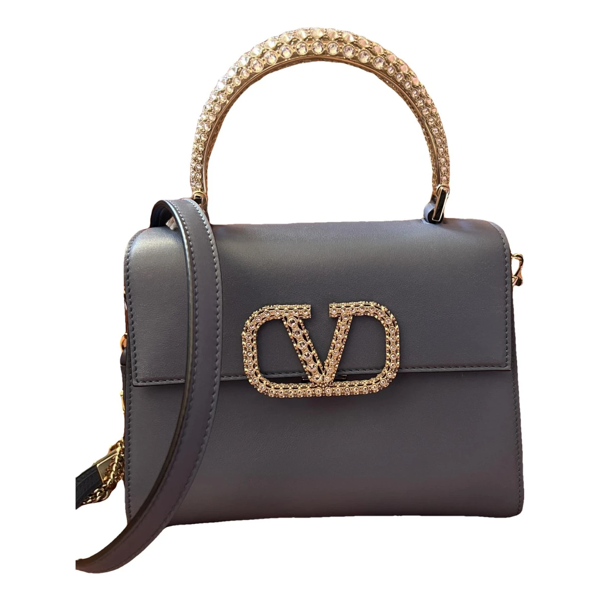Pre-owned Valentino Garavani Vsling Top Handle Leather Handbag In Blue