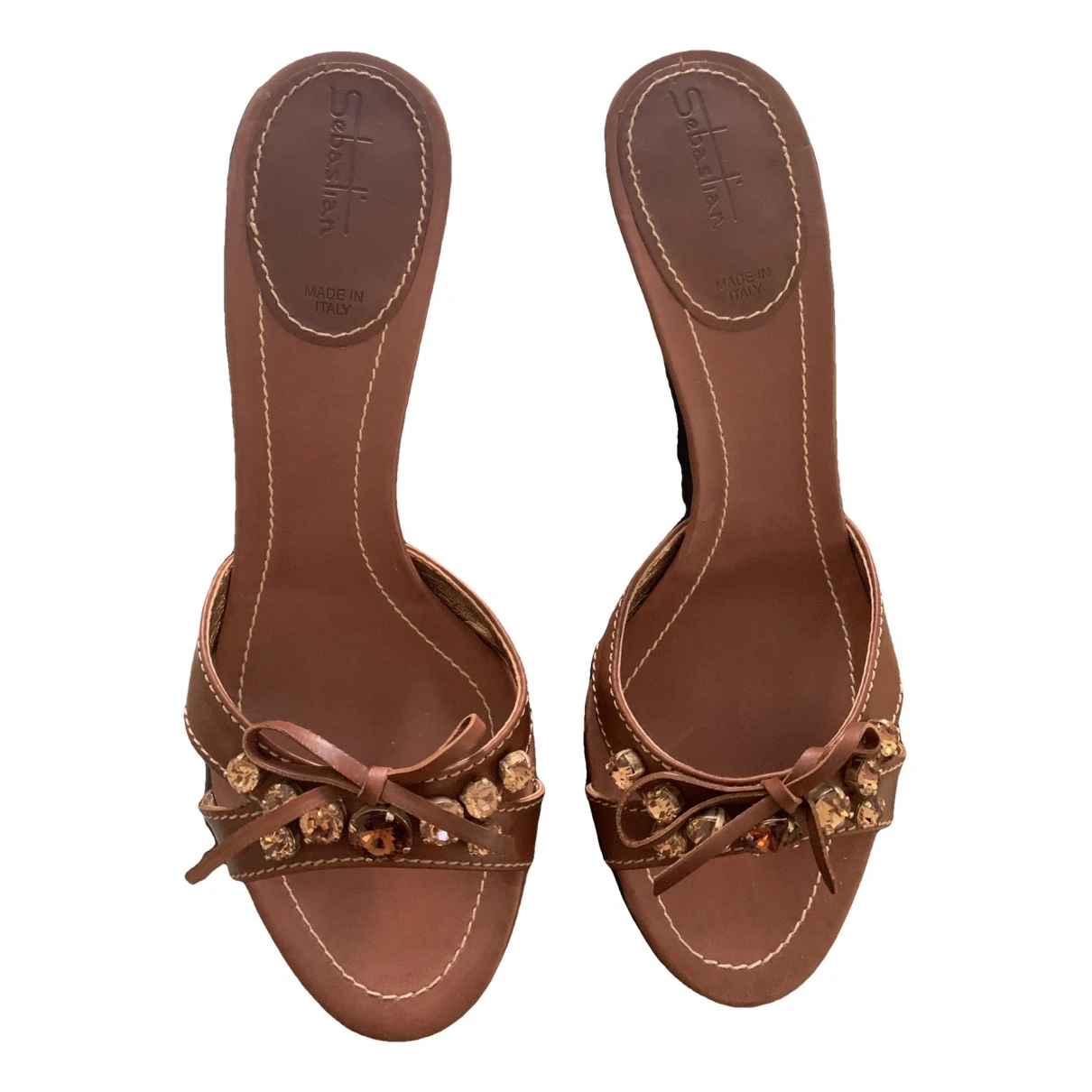 Pre-owned Sebastian Milano Leather Mules In Brown