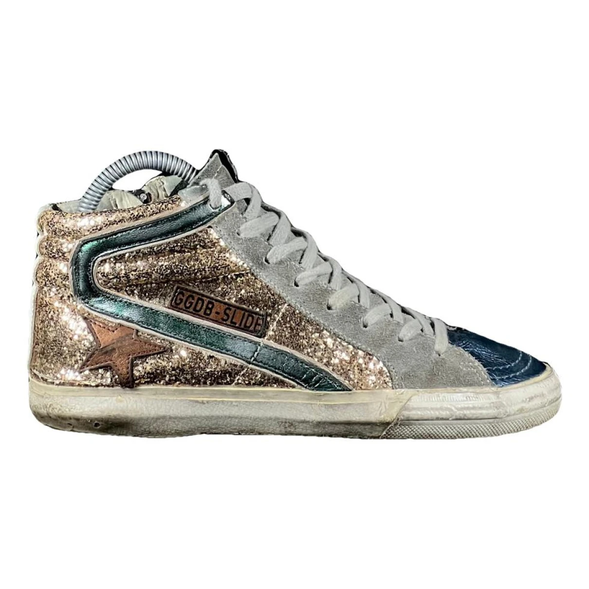 Pre-owned Golden Goose Slide Glitter Trainers In Gold