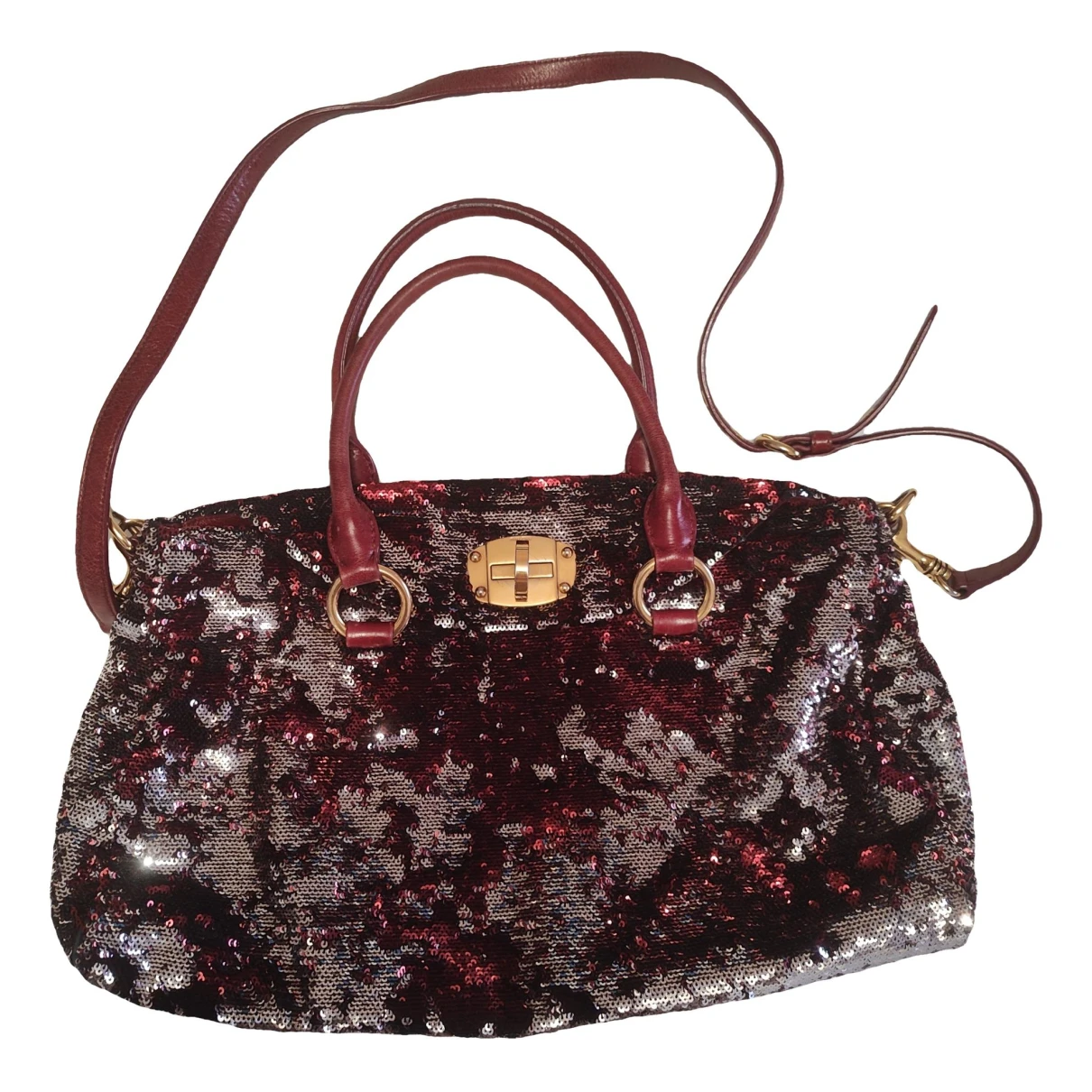 Pre-owned Miu Miu Glitter Handbag In Burgundy