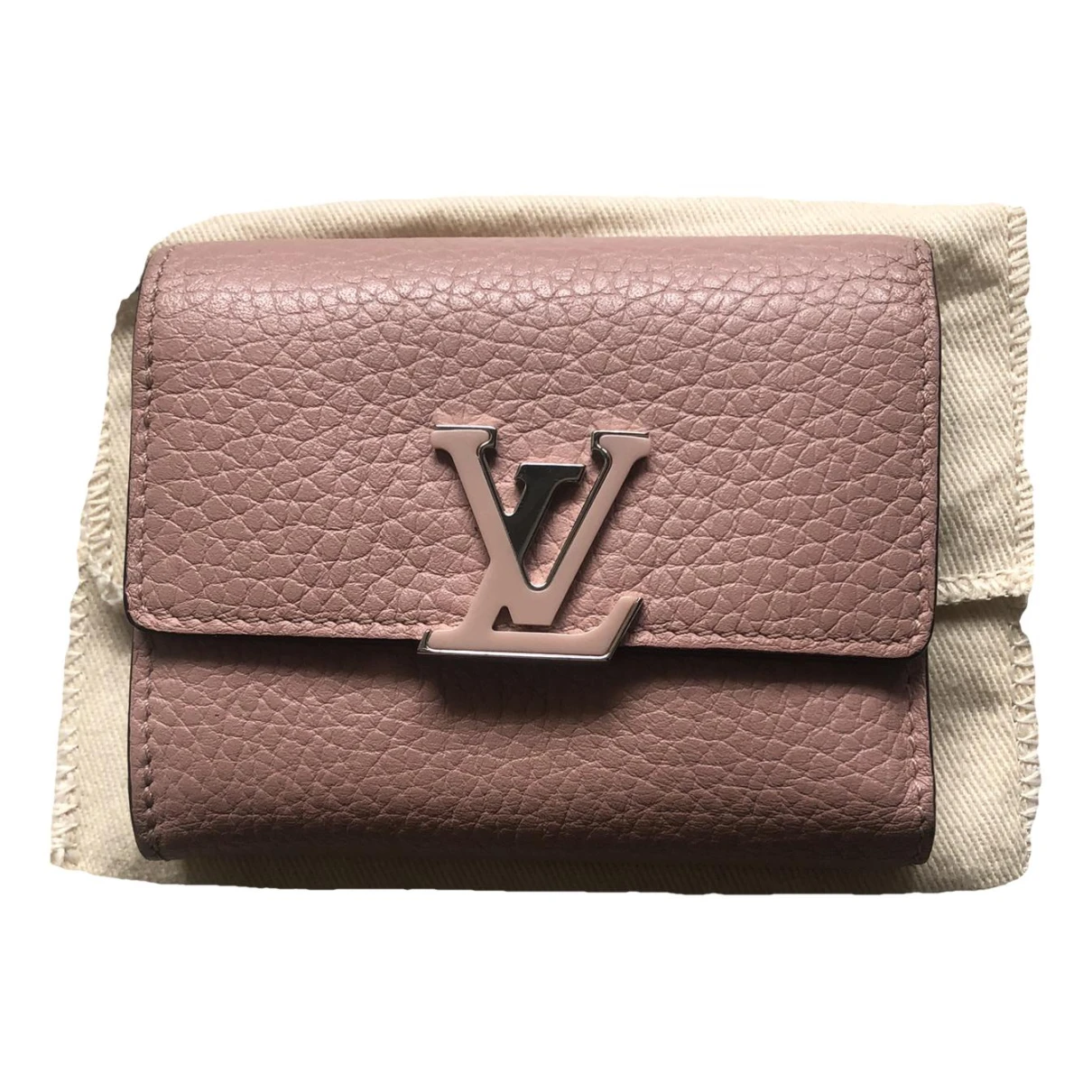 Pre-owned Louis Vuitton Capucines Leather Wallet In Pink