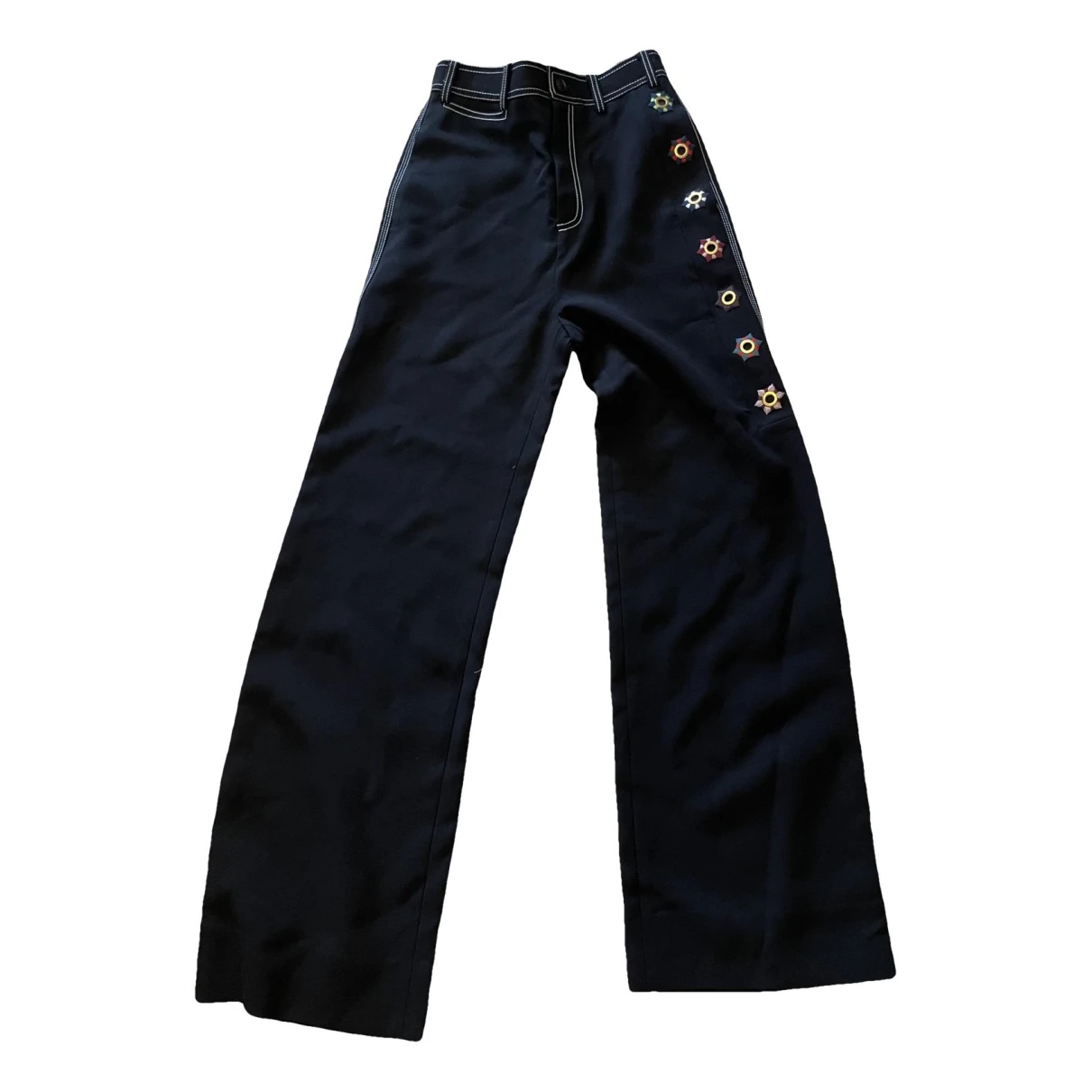 Pre-owned Tory Burch Straight Pants In Black
