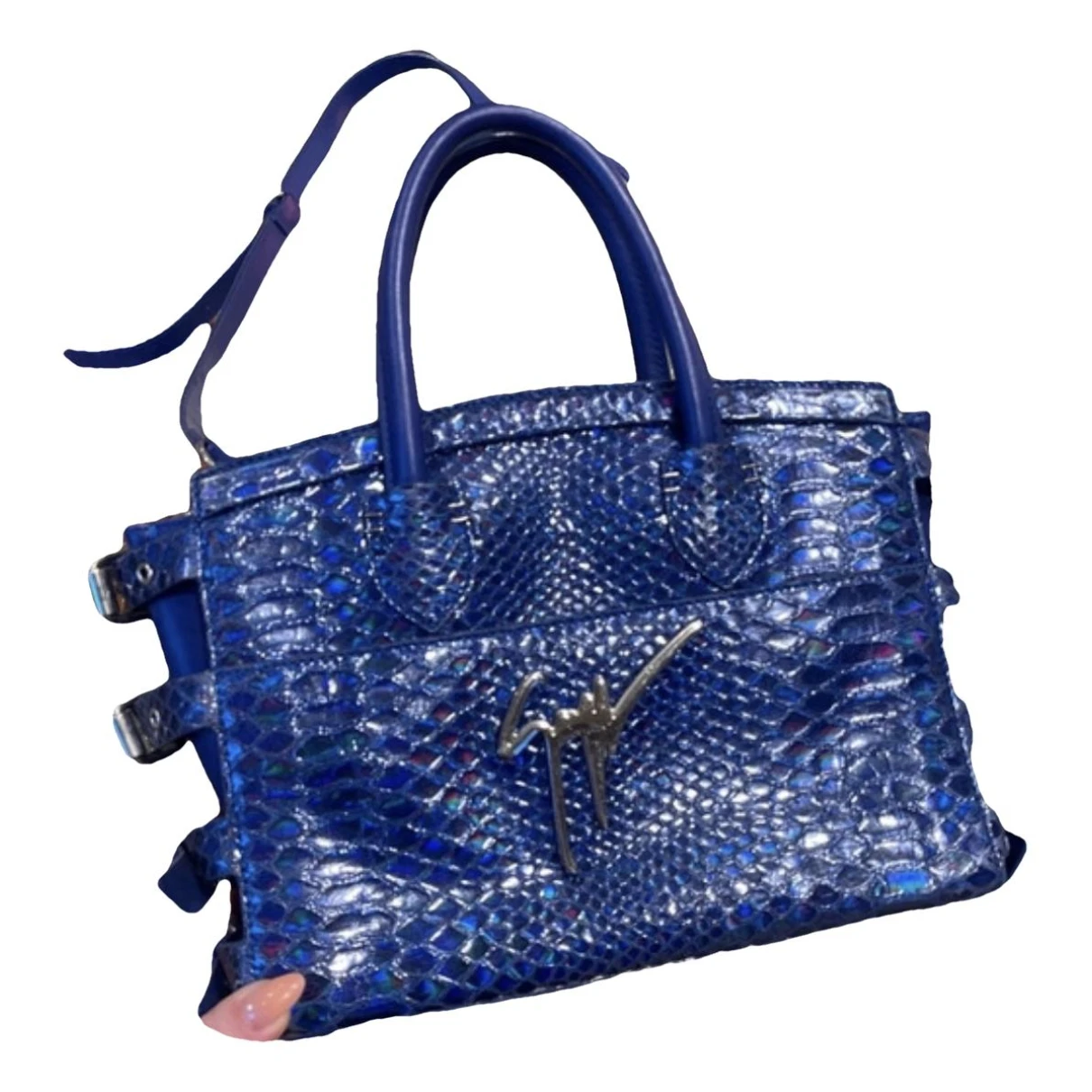 Pre-owned Giuseppe Zanotti Patent Leather Crossbody Bag In Blue