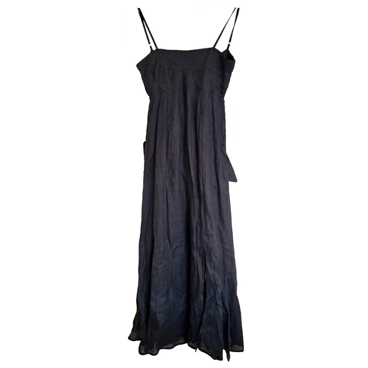 Pre-owned Faithfull The Brand Linen Maxi Dress In Black