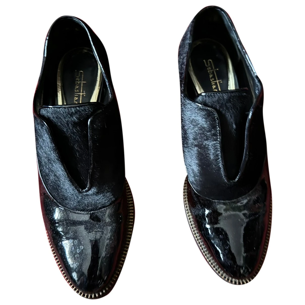Pre-owned Sebastian Milano Patent Leather Flats In Black