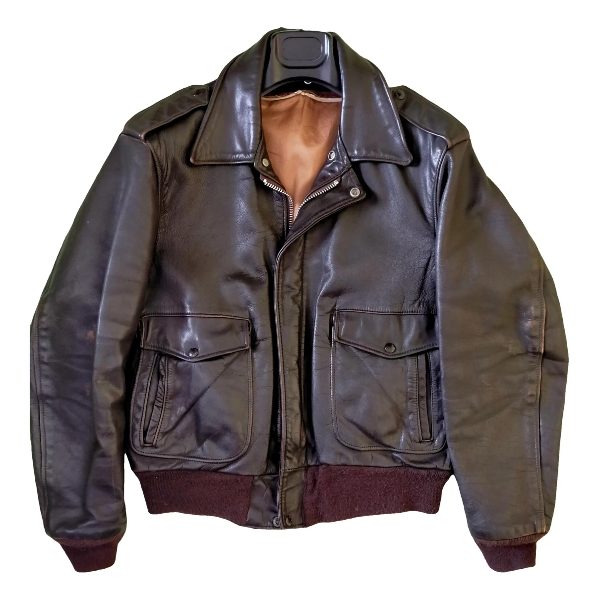 Pre-owned Schott Leather Biker Jacket In Brown