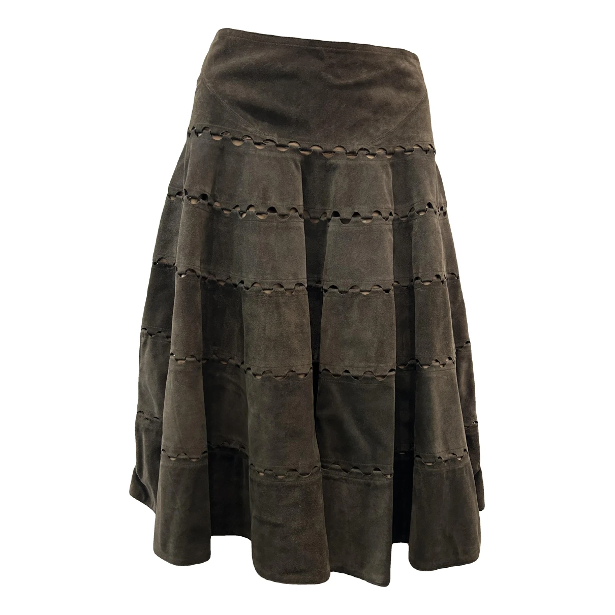Pre-owned Alaïa Leather Mid-length Skirt In Khaki