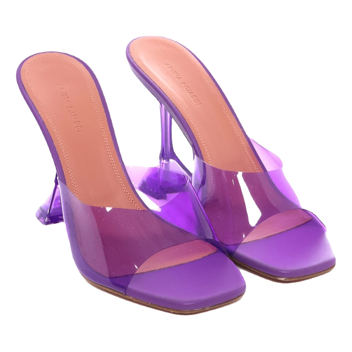 Pre-owned Amina Muaddi Leather Sandals In Purple
