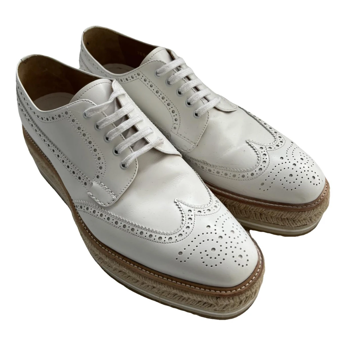 Pre-owned Prada Leather Lace Ups In White