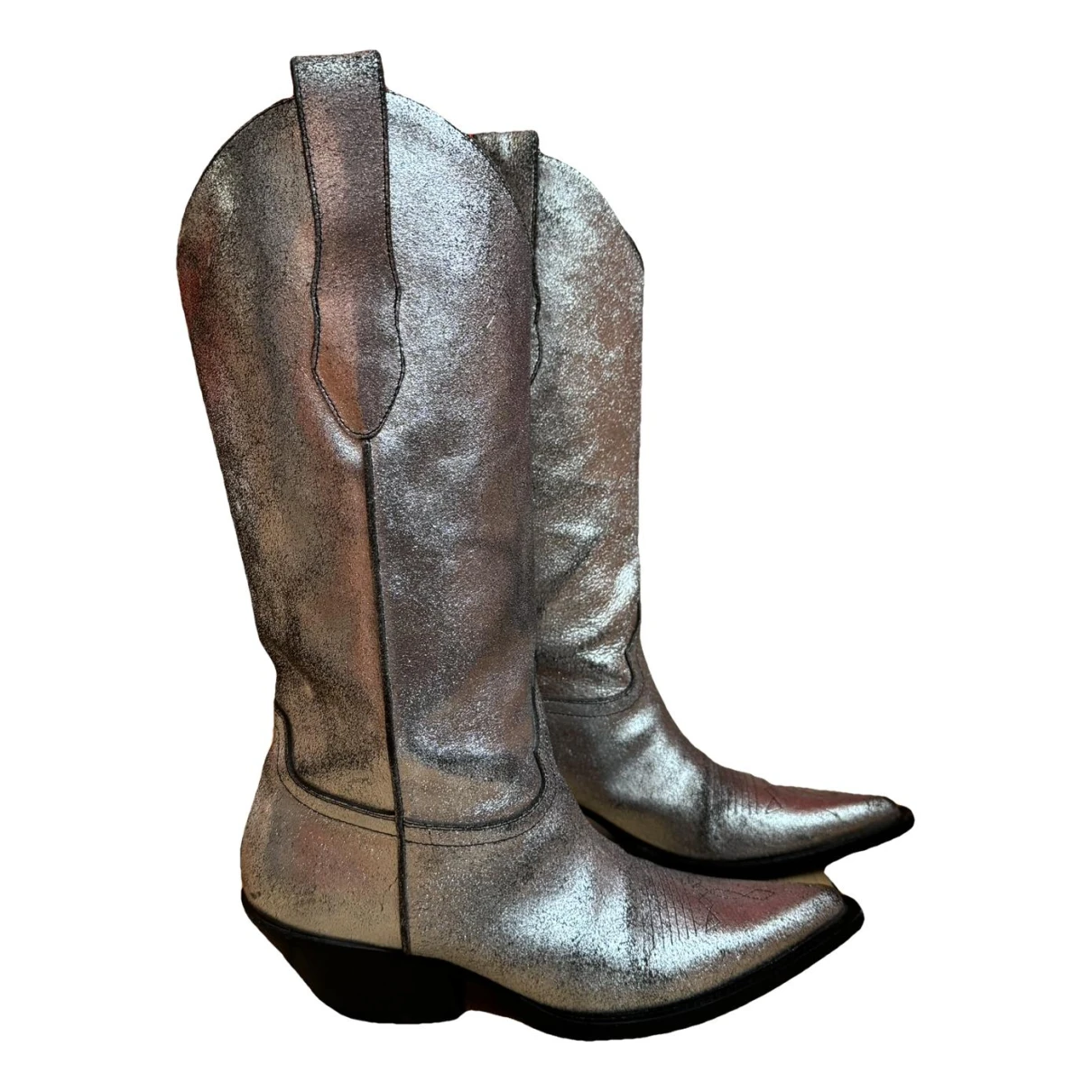 Pre-owned Maison Margiela Leather Cowboy Boots In Silver