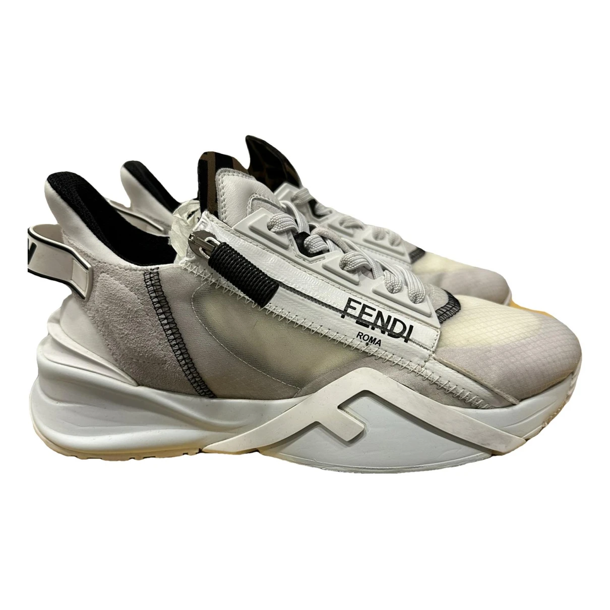 Pre-owned Fendi Flow Cloth Trainers In White