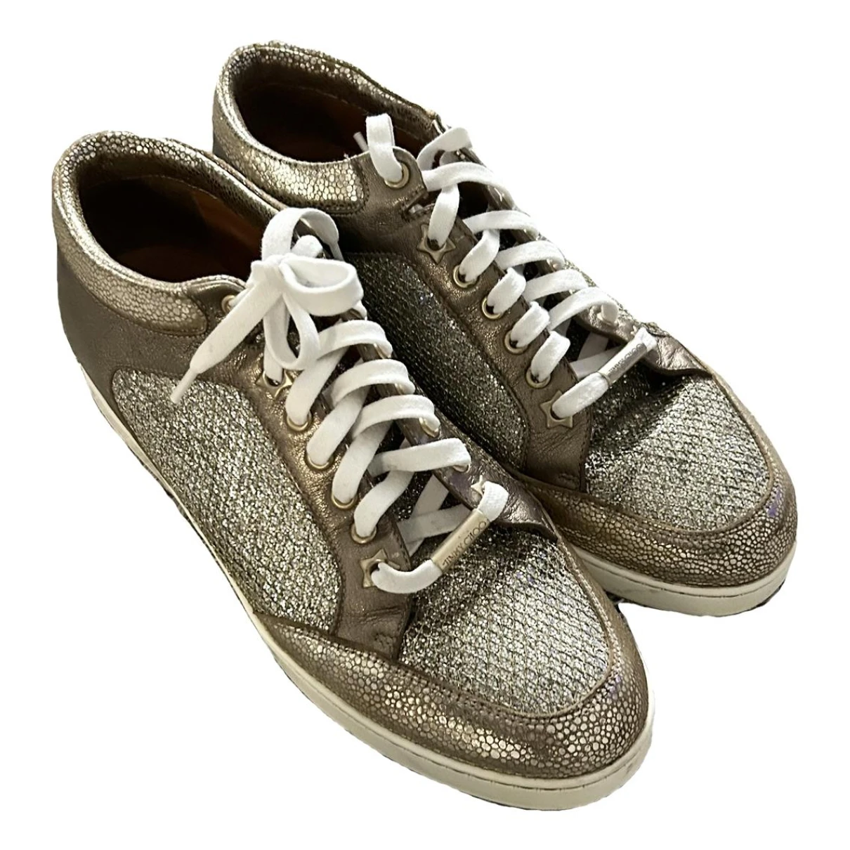 Pre-owned Jimmy Choo Glitter Low Trainers In Gold