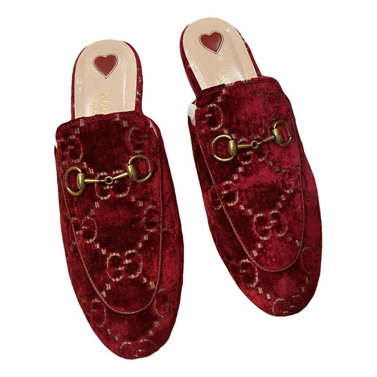 Pre-owned Gucci Princetown Velvet Flats In Red