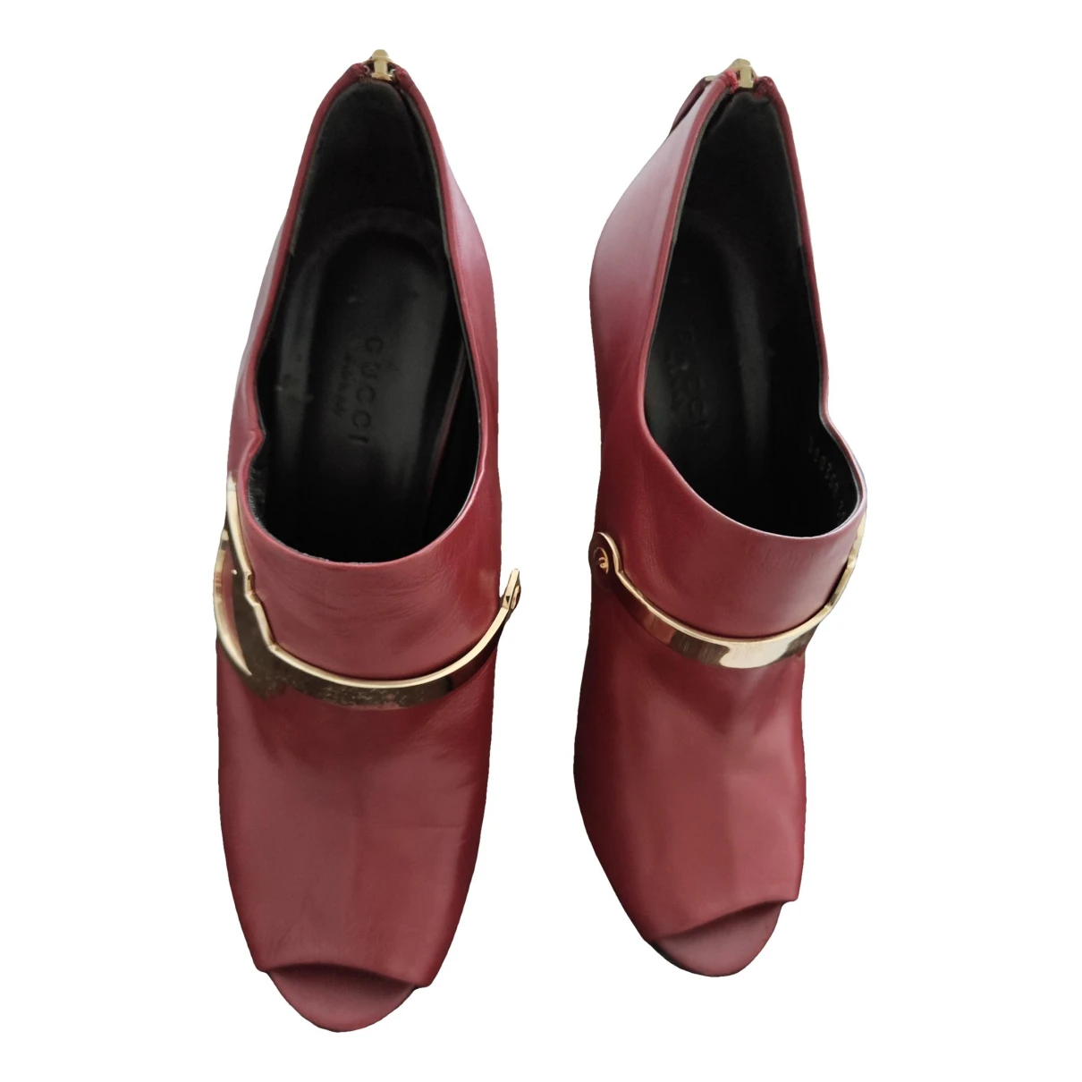 Pre-owned Gucci Leather Open Toe Boots In Burgundy
