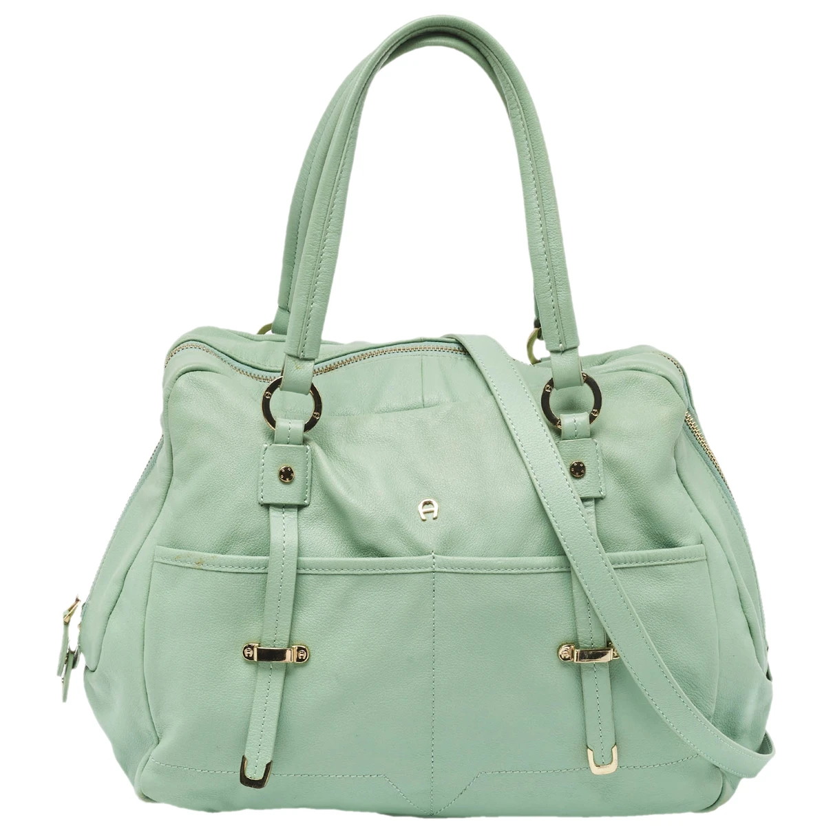 Pre-owned Aigner Leather Satchel In Green