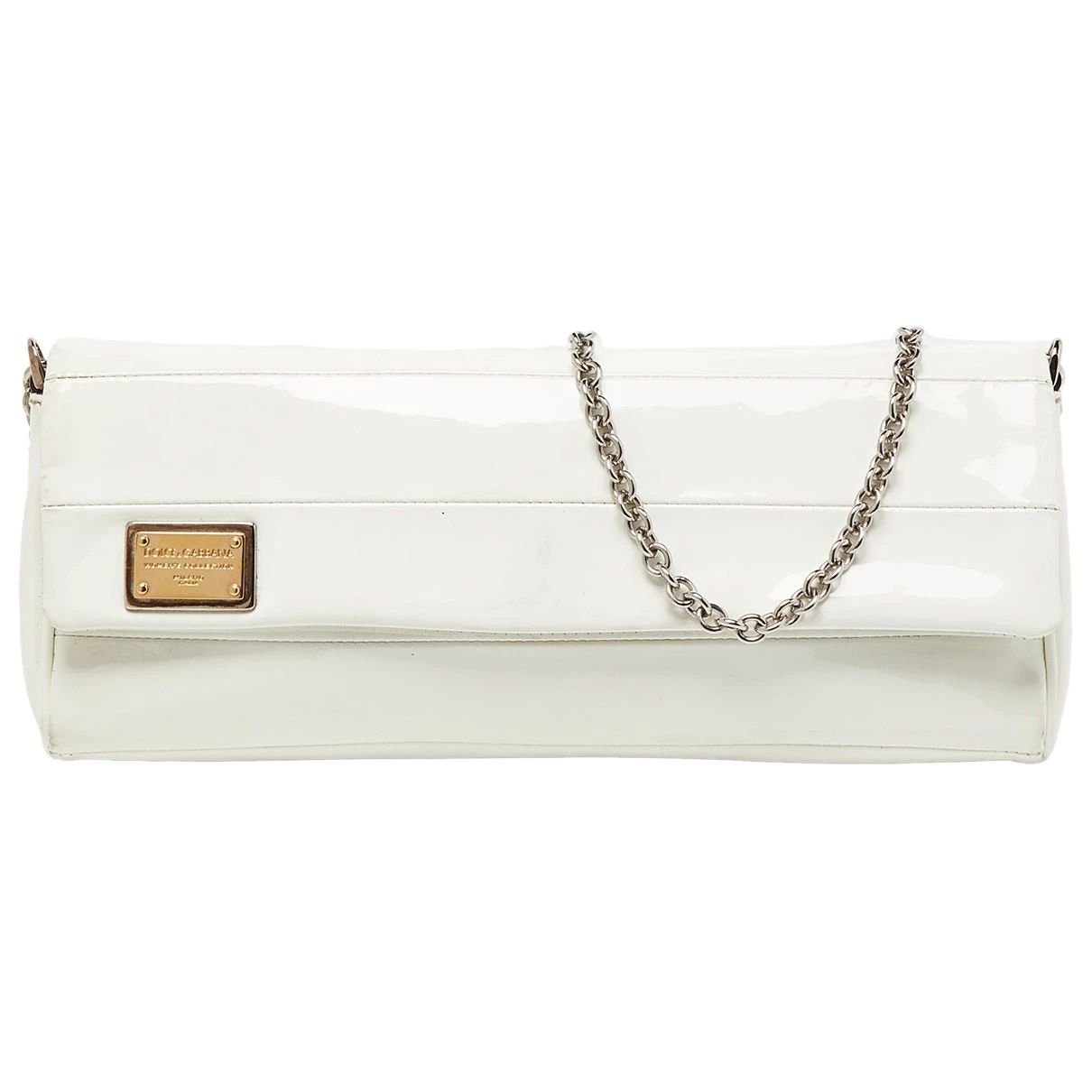 Pre-owned Dolce & Gabbana Patent Leather Clutch Bag In White