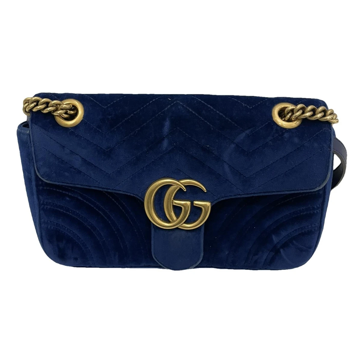Pre-owned Gucci Marmont Velvet Clutch Bag In Blue