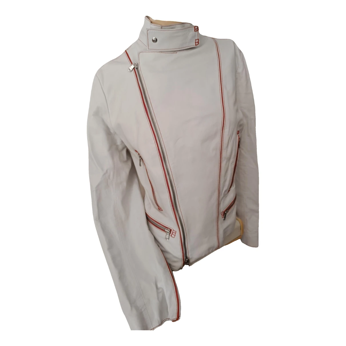 Pre-owned Tod's Leather Biker Jacket In White