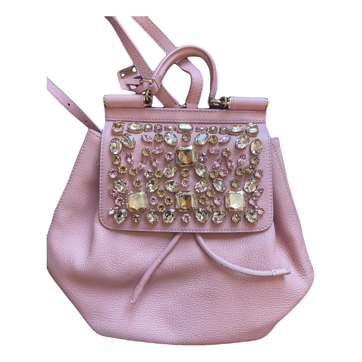 Pre-owned Dolce & Gabbana Sicily Leather Backpack In Pink