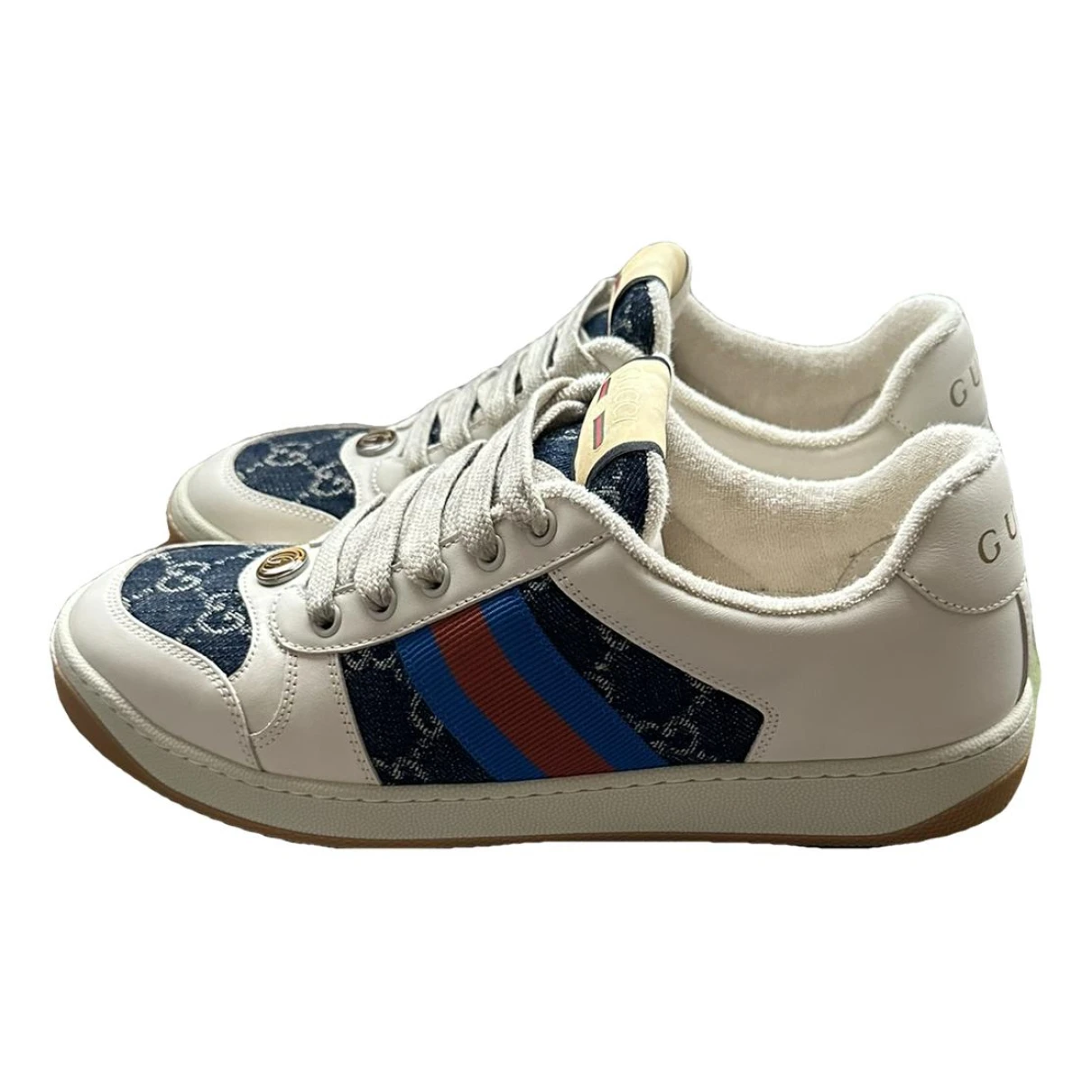 Pre-owned Gucci Screener Leather Trainers In Blue