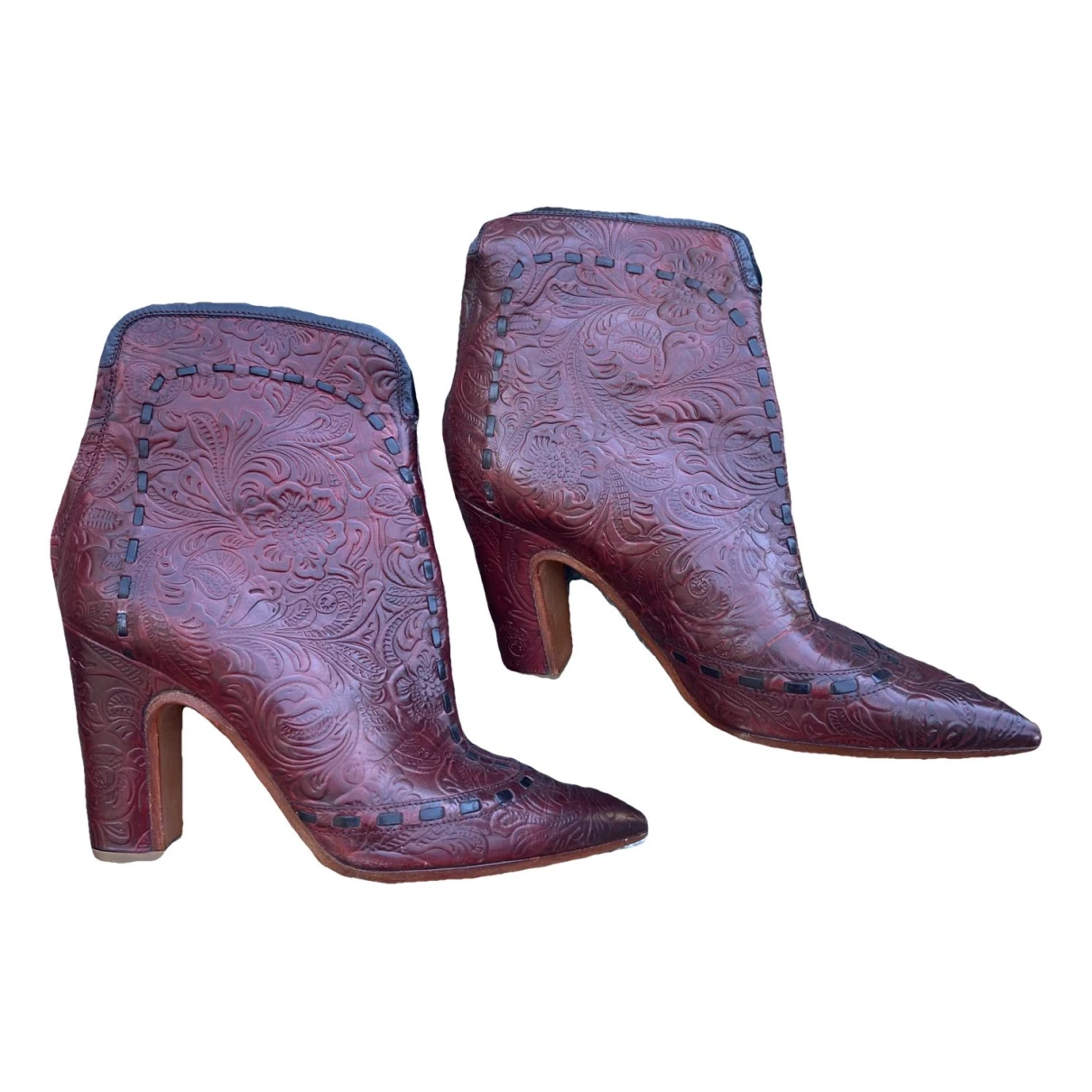 Pre-owned Santoni Leather Ankle Boots In Red