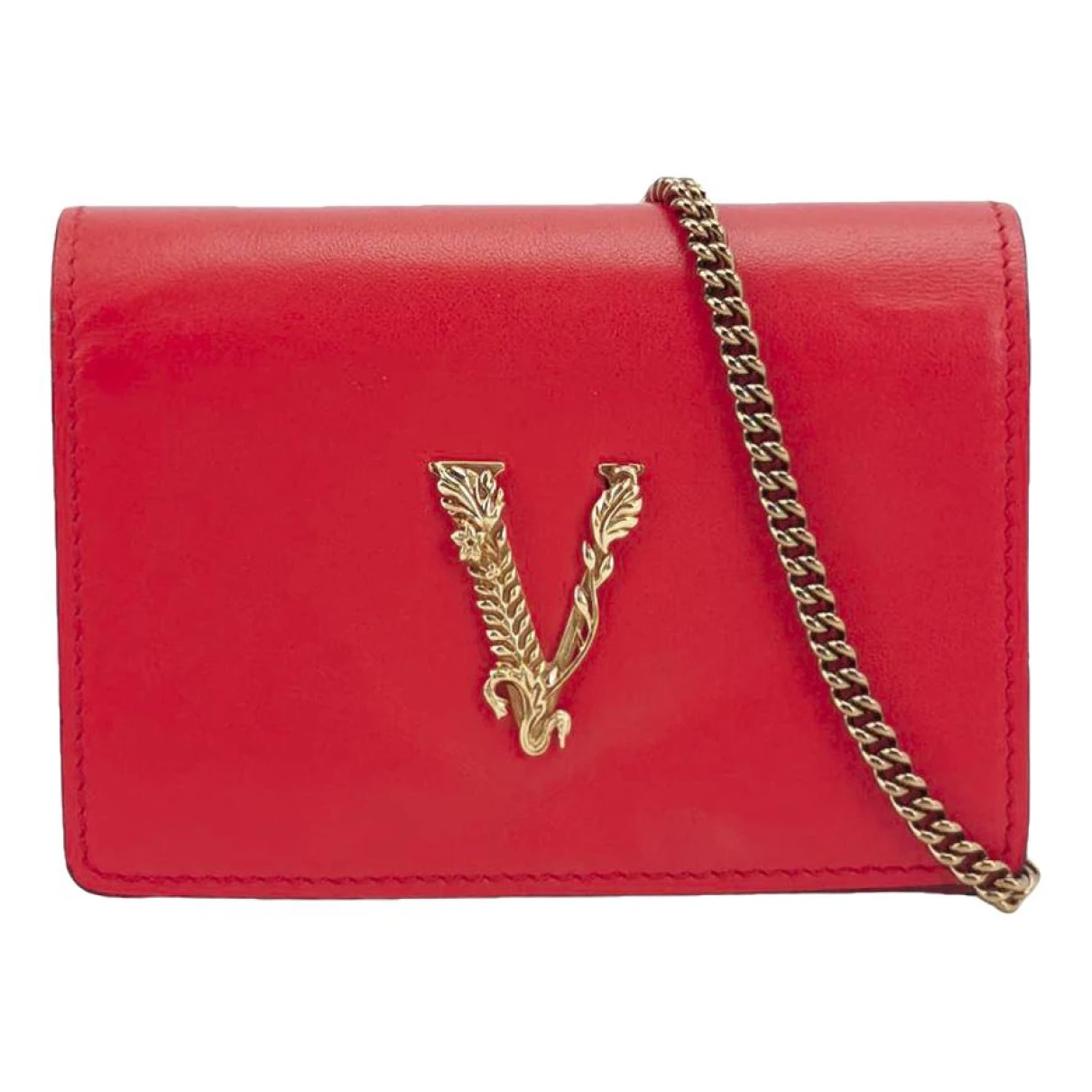 Pre-owned Versace Virtus Leather Crossbody Bag In Red