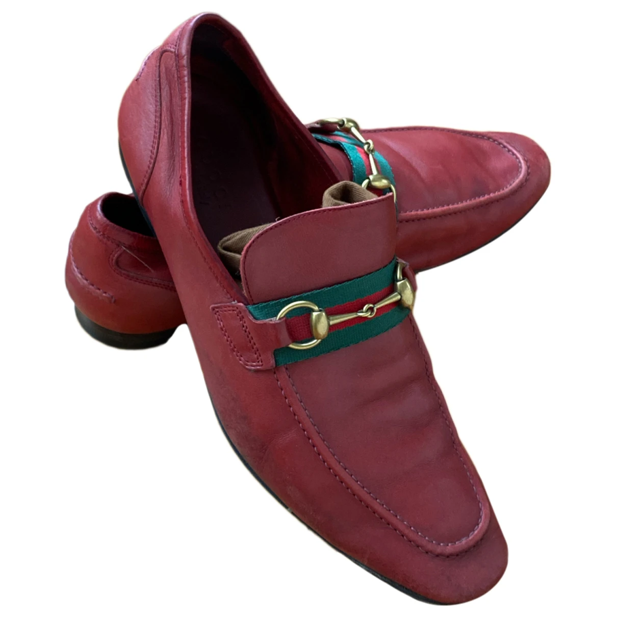 Pre-owned Gucci Leather Flats In Burgundy