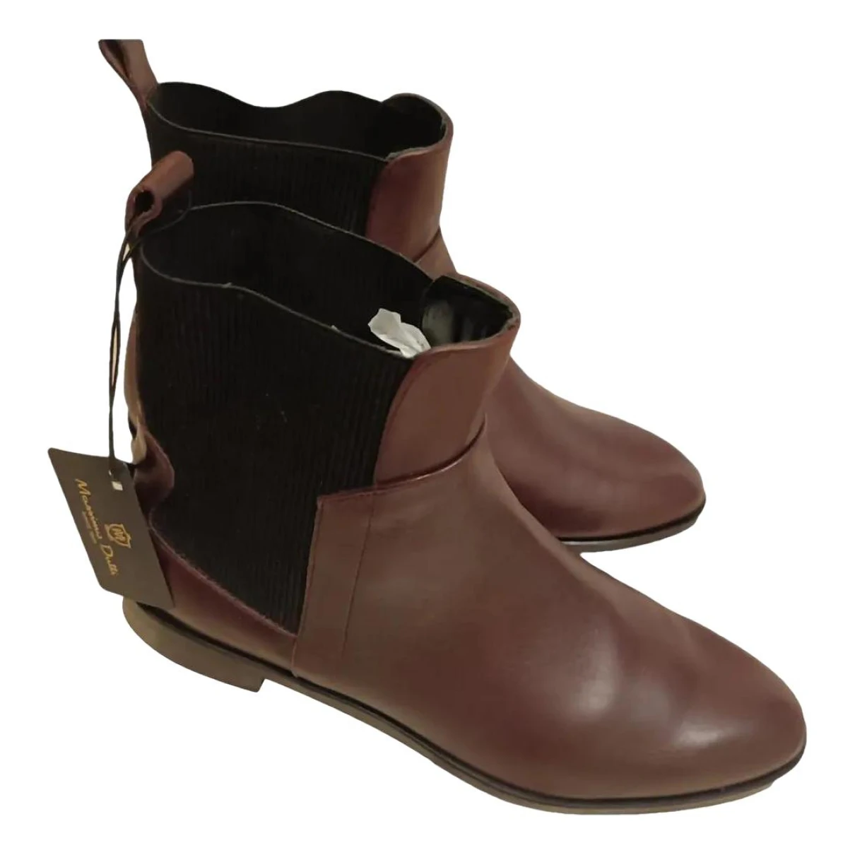 Pre-owned Massimo Dutti Leather Ankle Boots In Burgundy