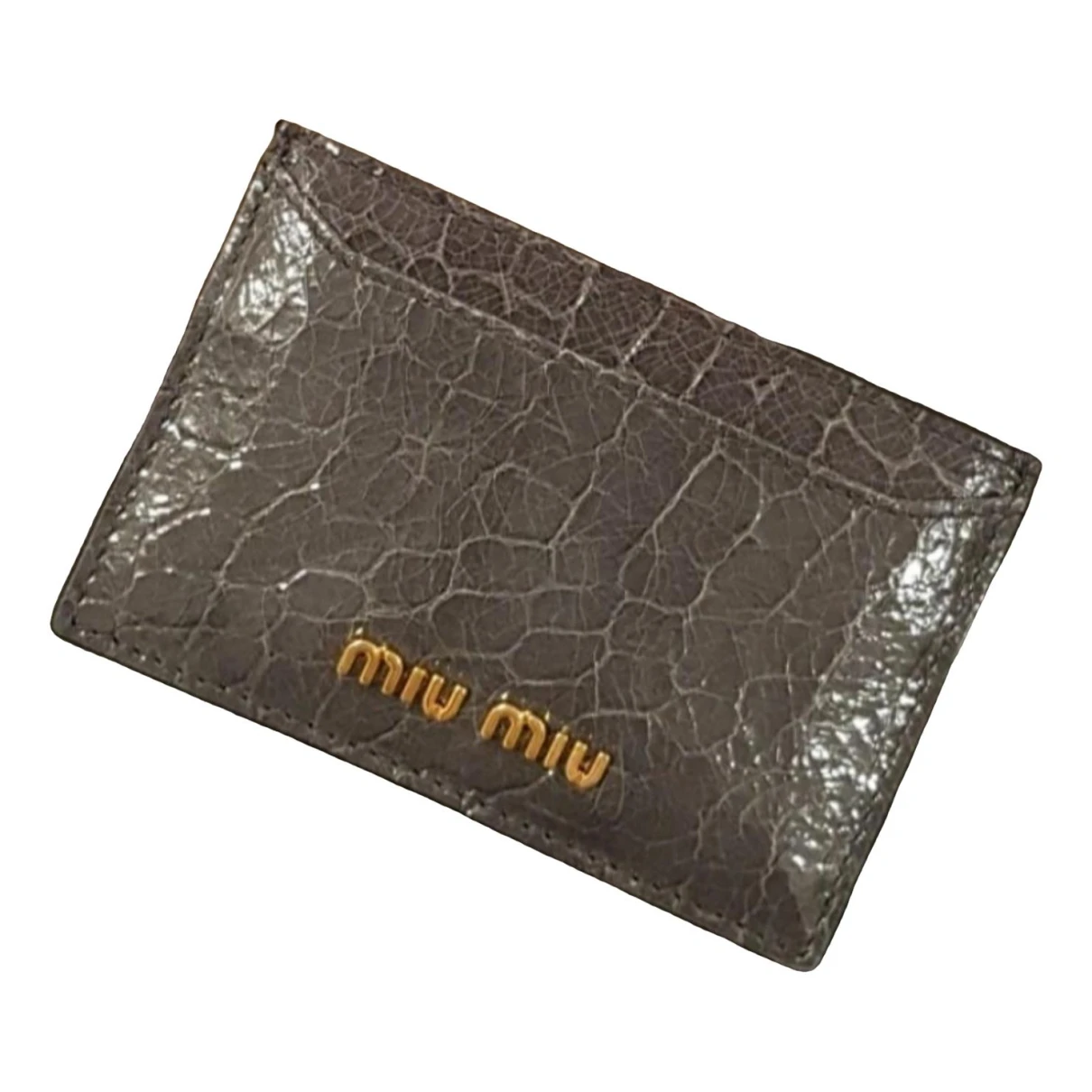 Pre-owned Miu Miu Leather Card Wallet In Grey