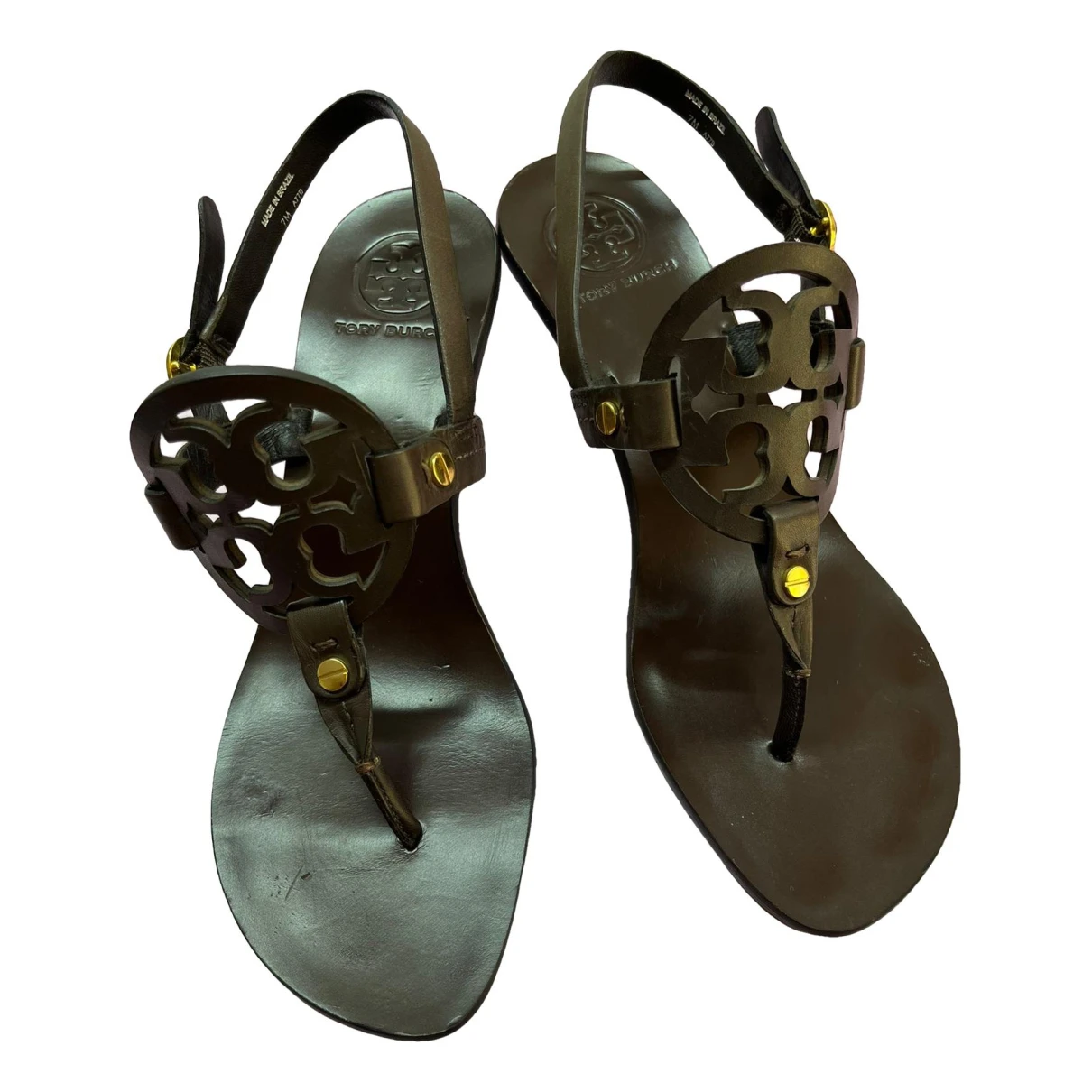 Pre-owned Tory Burch Leather Flip Flops In Brown