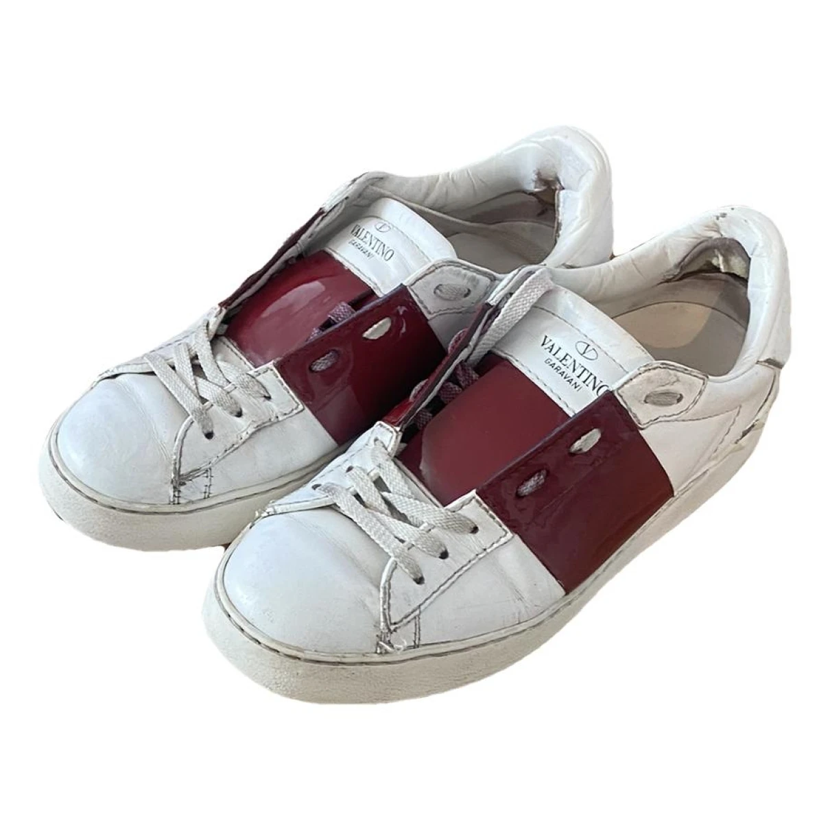 Pre-owned Valentino Garavani Open Leather Trainers In Red