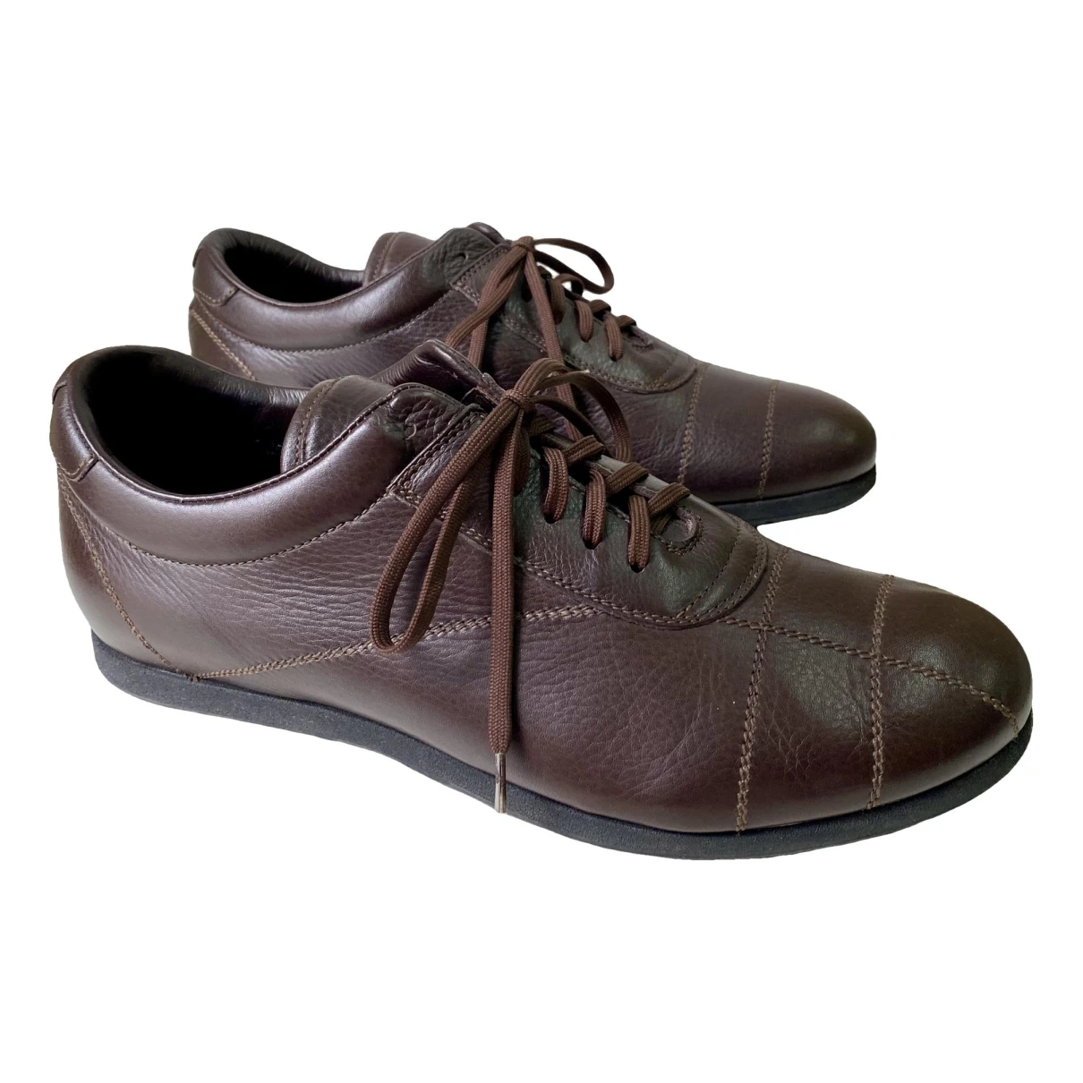 Pre-owned Loewe Leather Low Trainers In Brown