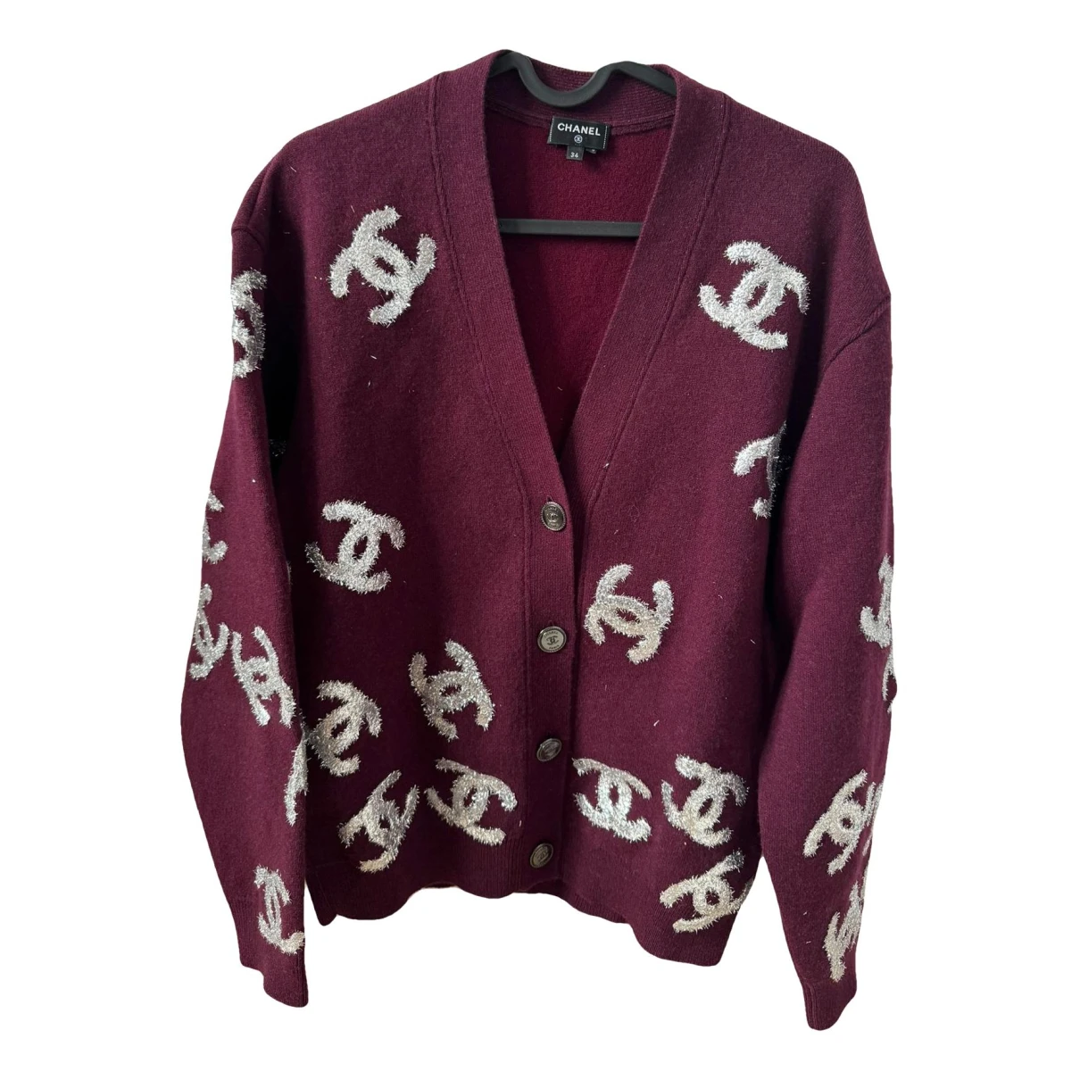 Pre-owned Chanel Cashmere Cardigan In Burgundy