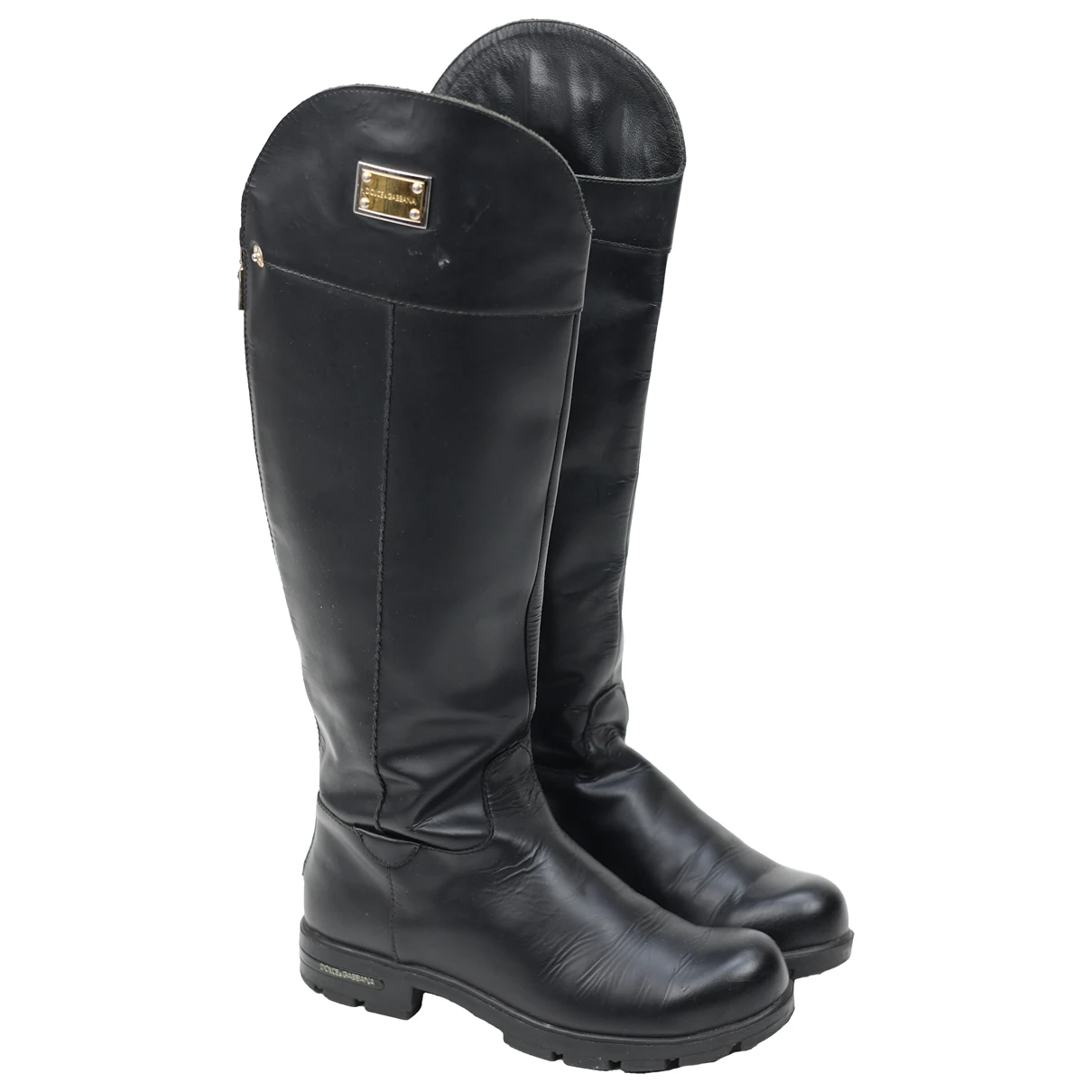 Pre-owned Dolce & Gabbana Leather Riding Boots In Black