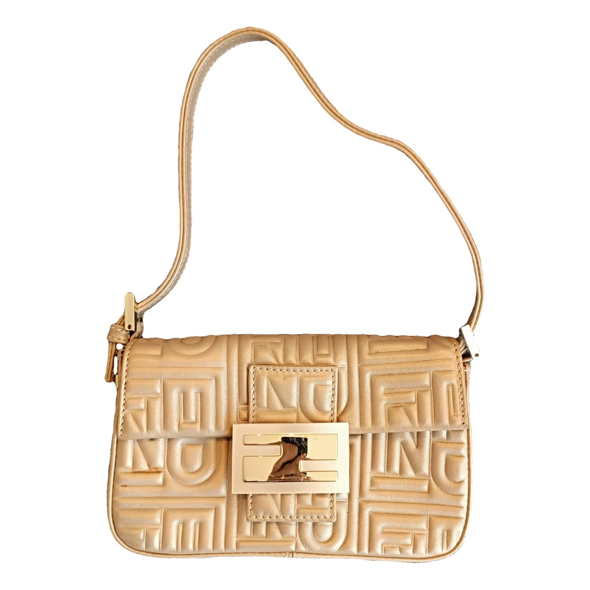 Pre-owned Fendi Baguette Leather Handbag In Gold