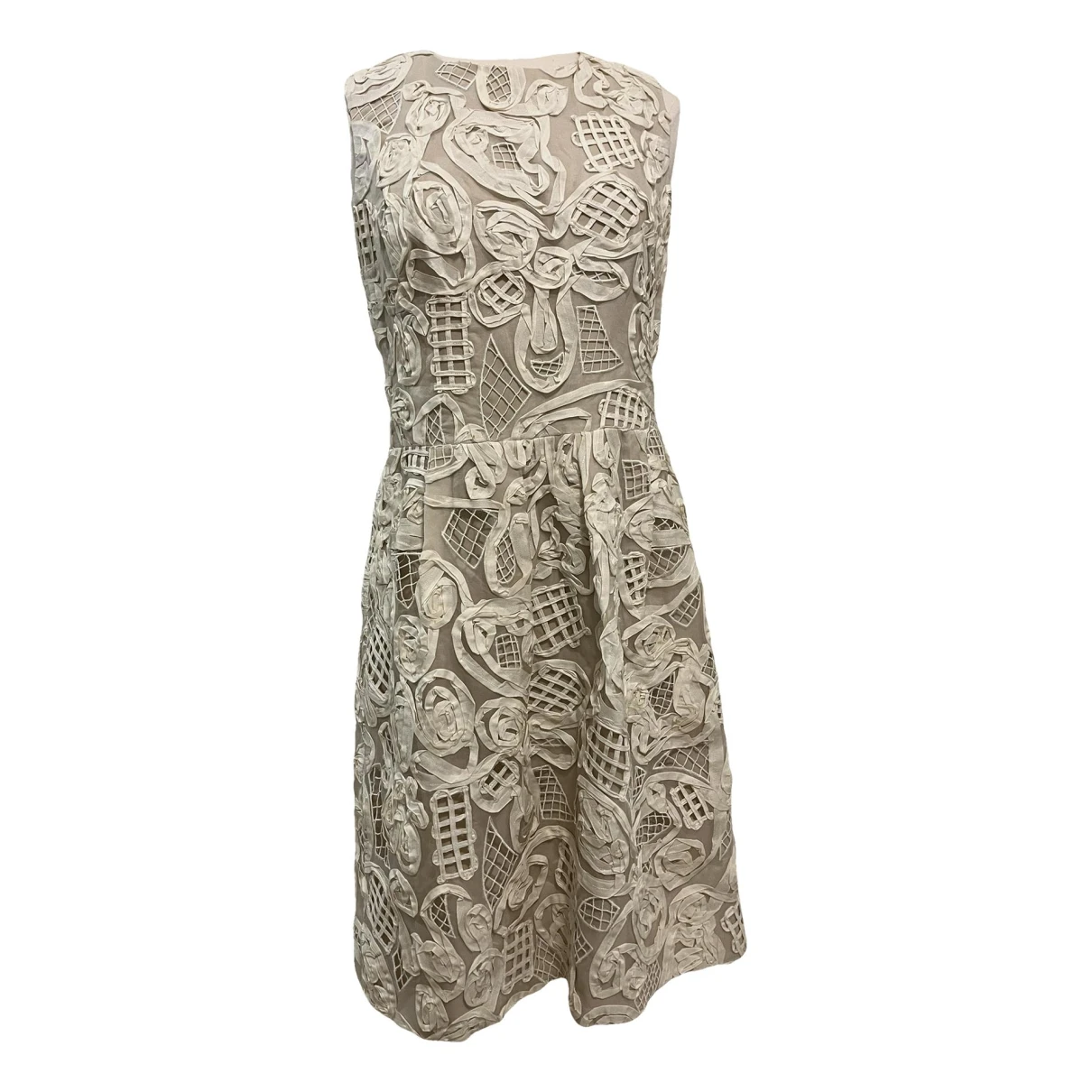 Pre-owned Lela Rose Lace Mid-length Dress In Beige