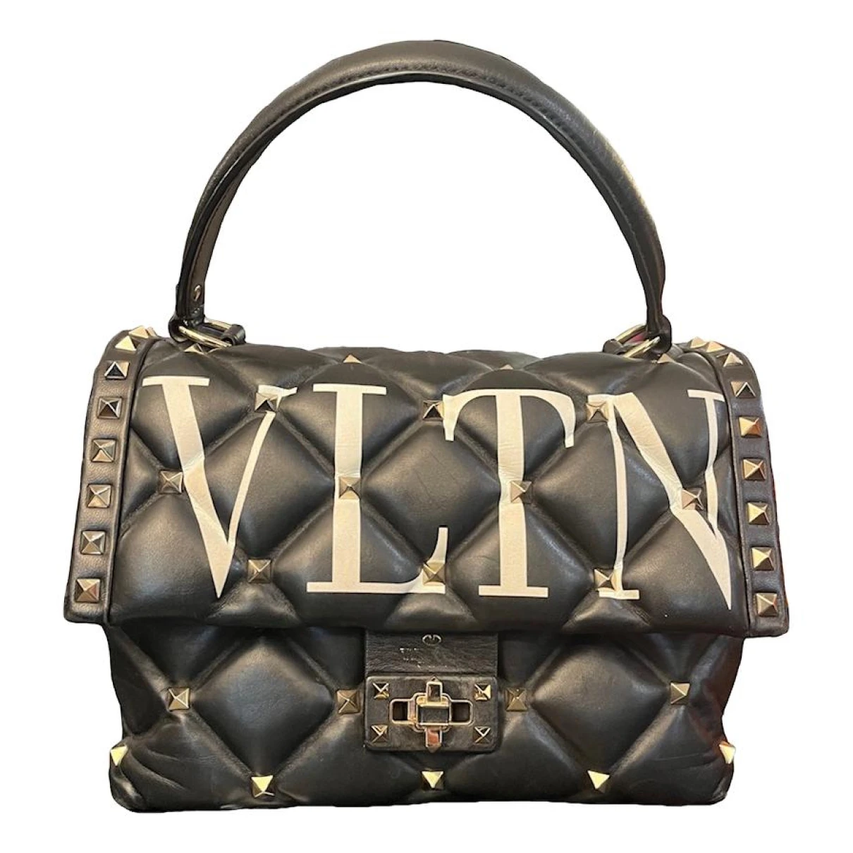 Pre-owned Valentino Garavani Candystud Leather Crossbody Bag In Black