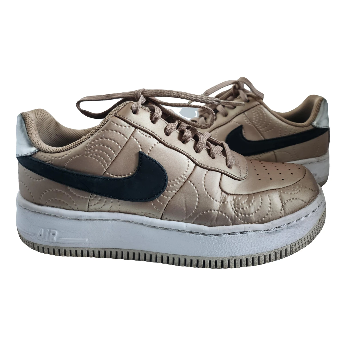 Pre-owned Nike Air Force 1 Leather Trainers In Gold